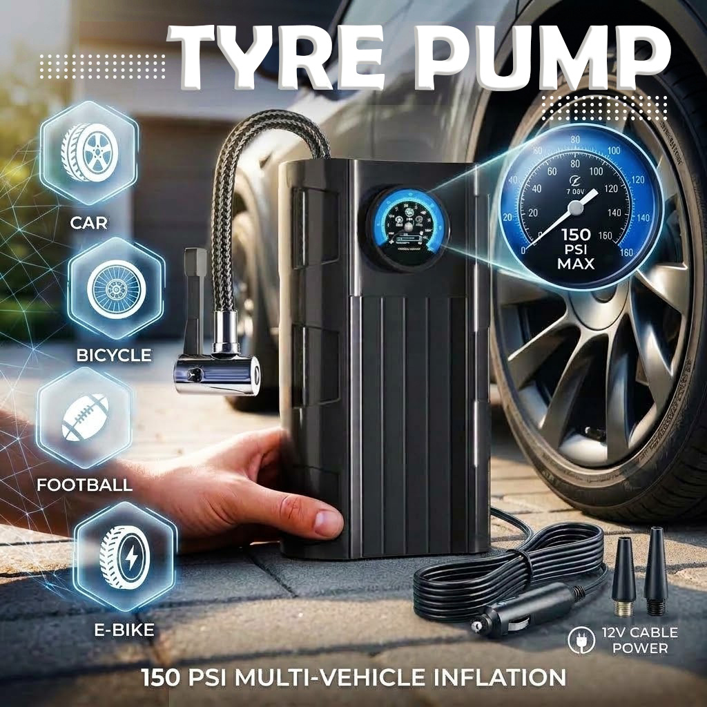 TEMU 150psi Portable Tyre Inflator, 12v 130w Smart Car Air Pump, Handheld Wired Inflatable Pump For Car, Motorcycle, & Bicycle Tires - Compact, Rapid
