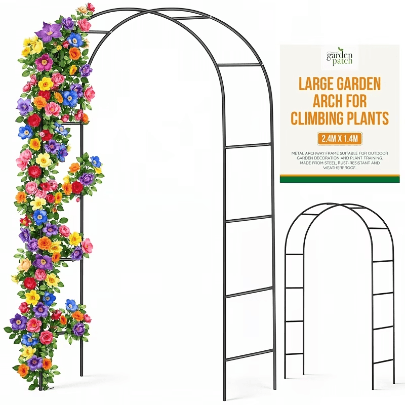 TEMU Heavy-duty Embossed Iron Garden Arch, Rainproof Black Surface Treatment, Stable Climbing Frame, Suitable For Roses, , And Fruit And Vegetable