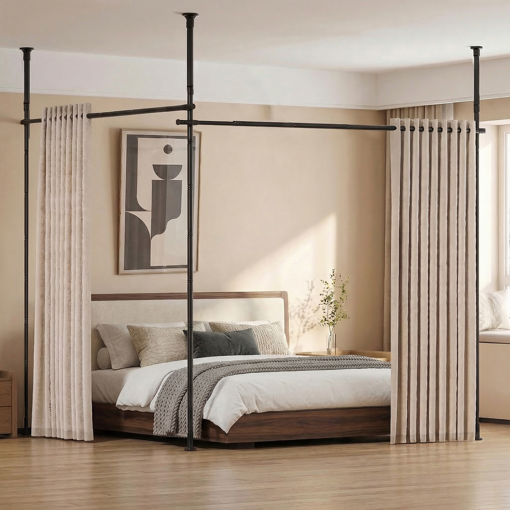 TEMU Advwin Room Divider Curtain Rods, No-drill Floor-to-ceiling Adjustable Room Separator For Privacy Partition, Heavy Duty Metal Temporary Window