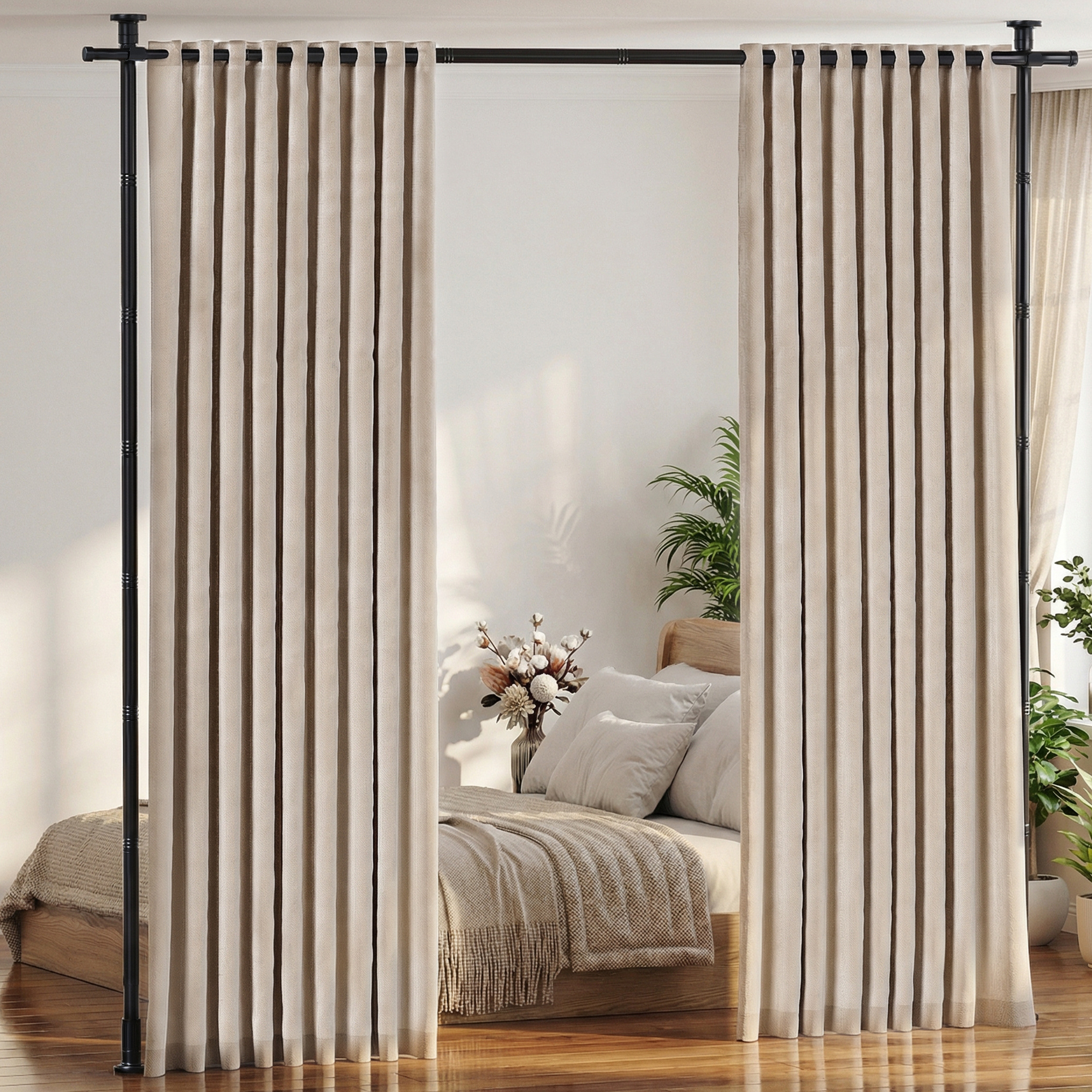 TEMU Advwin Room Divider Curtain Rods, No-drill Floor-to-ceiling Adjustable Room Separator For Privacy Partition, Heavy Duty Metal Temporary Window