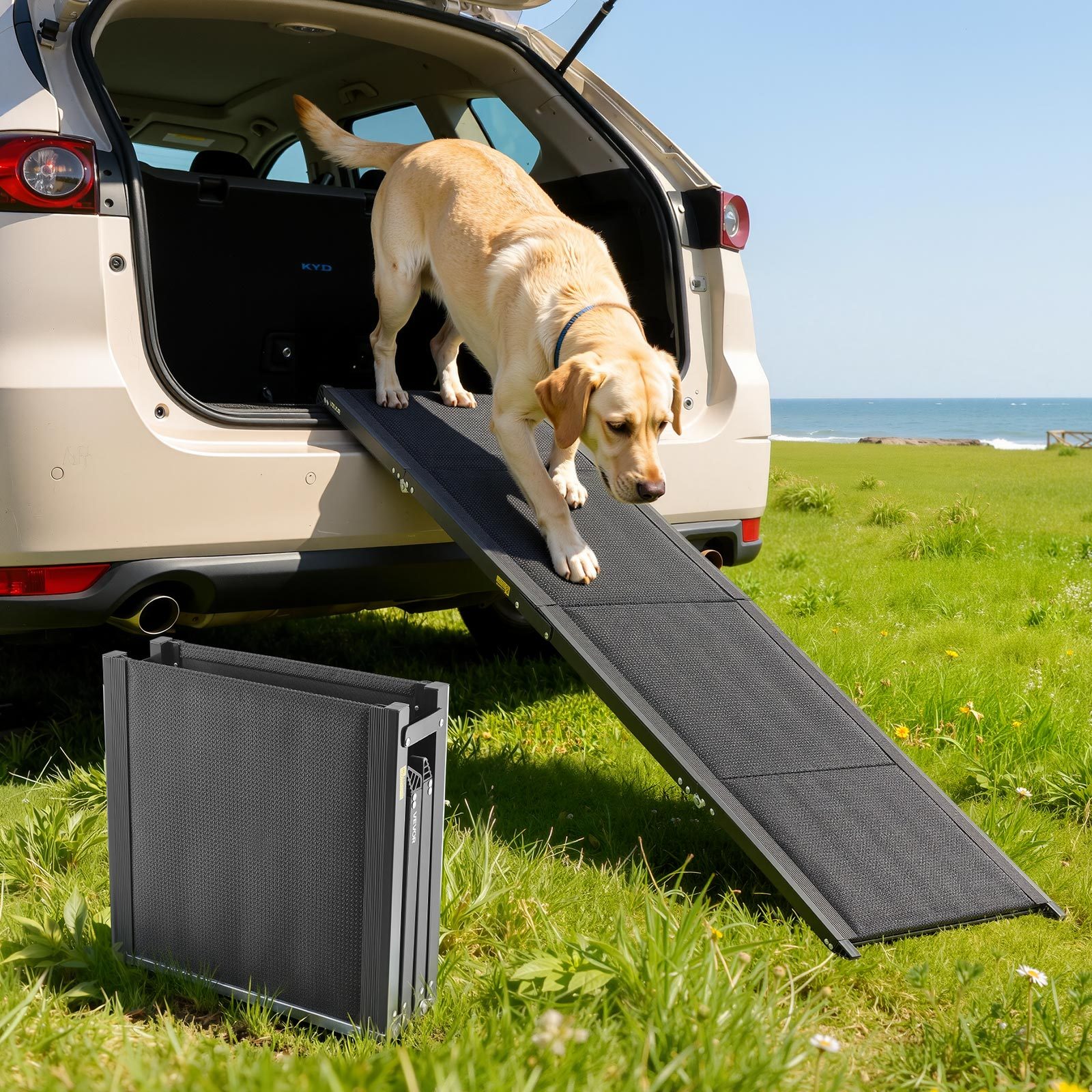 TEMU Vevor Dog Ramp For Cars, 1800 × 508 Mm, Folding Pet Ramps For Medium & Large Dogs Up To 113 Kg, Pet Stair Ramp With Non-slip Oxford Fabric