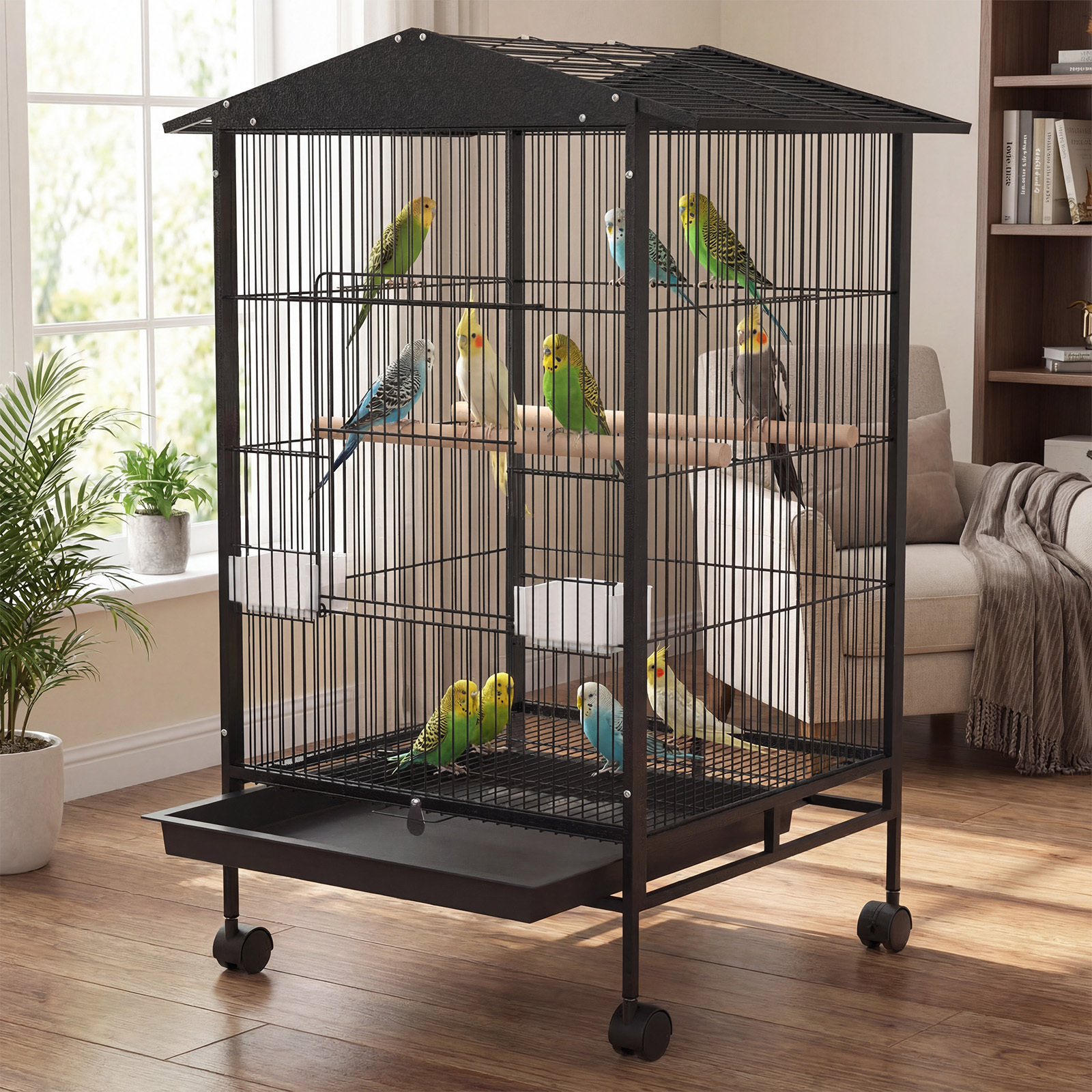 TEMU Bird Cage Large 2 Perches 85cm Aviary Budgie Parrot Budgie Outdoor Pet Cage Wheels