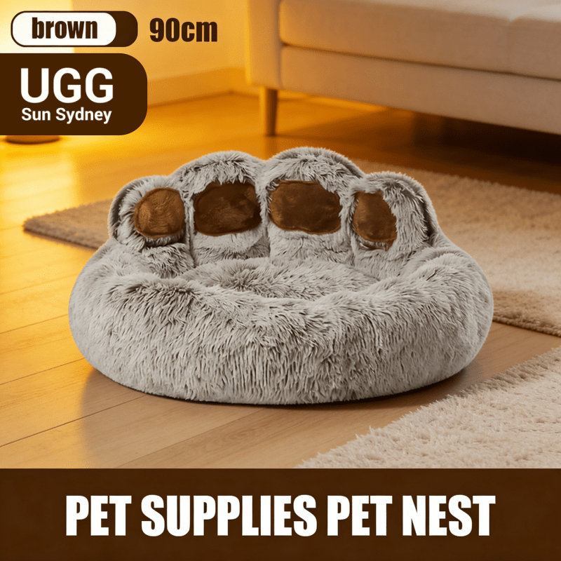 Pet Bed Bear Paw Shape Removable Pet Bed Short Plush Fabric All-Season Use Multiple Sizes M-3XL Gray Stain-Resistant - Image 13