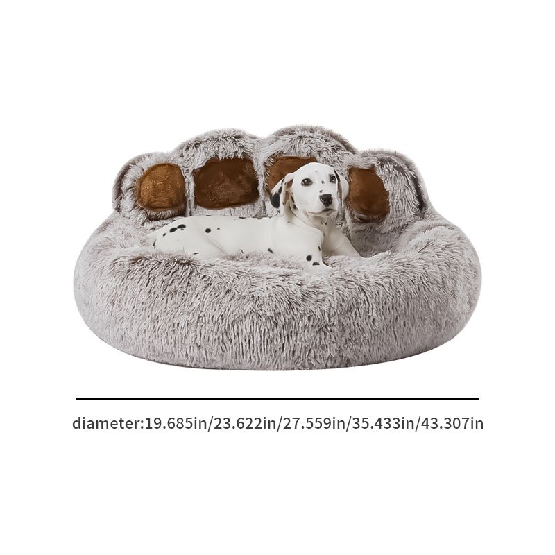 Pet Bed Bear Paw Shape Removable Pet Bed Short Plush Fabric All-Season Use Multiple Sizes M-3XL Gray Stain-Resistant