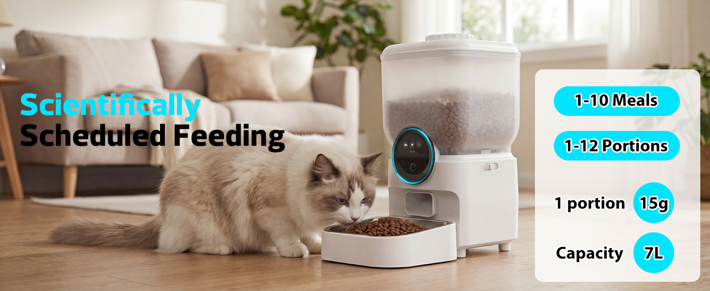 Advwin 7L Automatic Cat Feeder With 720P Camera, APP Control, Large Capacity, Two-Way Audio, Night Vision, Rechargeable Design For Cats & Small Dogs