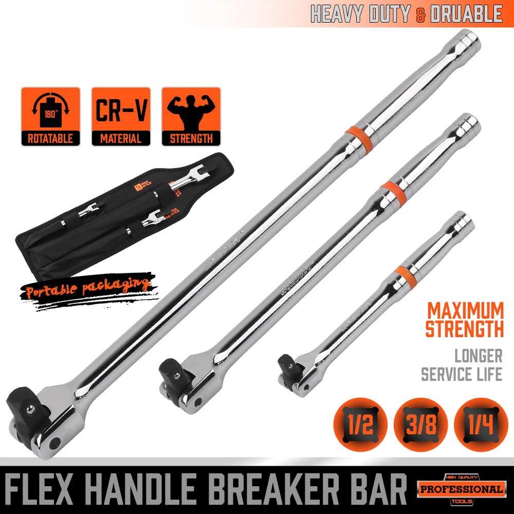 TEMU 3pcs Mini Breaker Bar Set 1/4'' 3/8'' 1/2'' Drive Breaker Bar 180° Rotatable