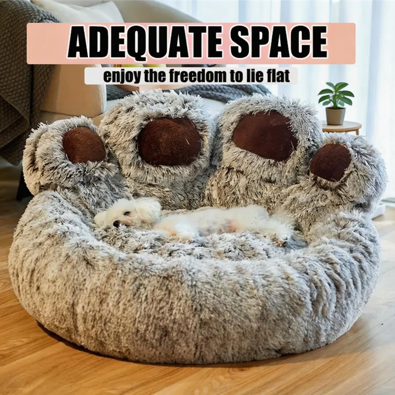 Pet Bed Bear Paw Shape Removable Pet Bed Short Plush Fabric All-Season Use Multiple Sizes M-3XL Gray Stain-Resistant - Image 3