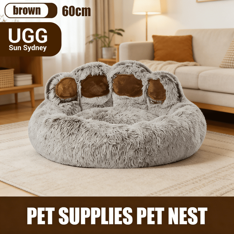 Pet Bed Bear Paw Shape Removable Pet Bed Short Plush Fabric All-Season Use Multiple Sizes M-3XL Gray Stain-Resistant - Image 11