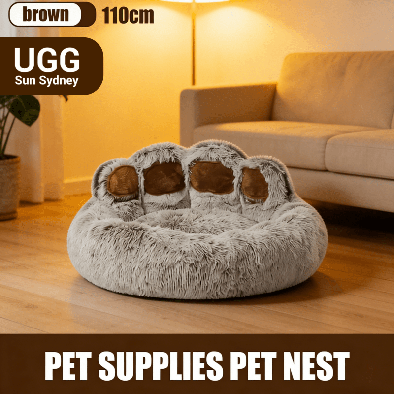 Pet Bed Bear Paw Shape Removable Pet Bed Short Plush Fabric All-Season Use Multiple Sizes M-3XL Gray Stain-Resistant - Image 14