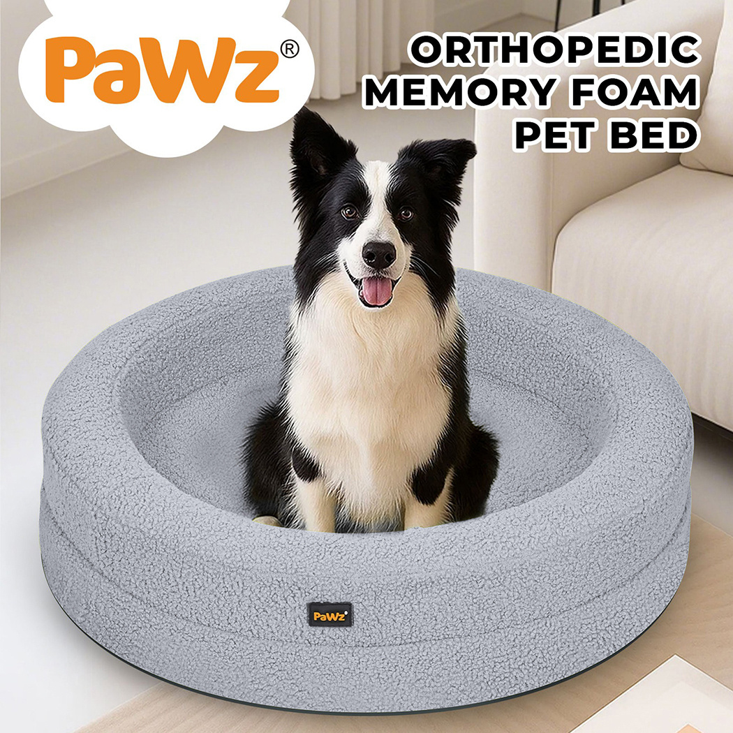 Pawz Memory Foam Dog Bed with Bolster, Sherpa Fleece Pet Bed with Removable Washable Cover, Non Slip Base Dog Bed for Small Medium Large Dogs, Dark Grey/Green/Light Grey, M/L/XL/XXL Sizes