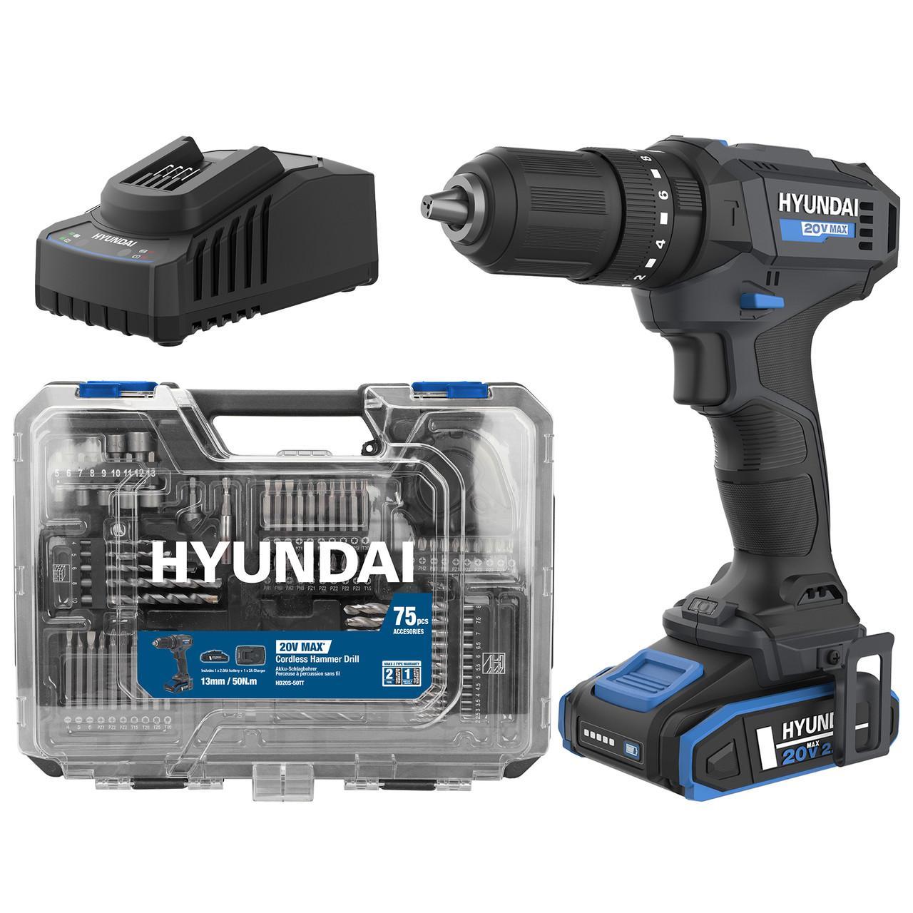 TEMU 20v 13mm Cordless Hammer Impact Drill + 2.0ah Battery With Led Light + Battery Charger + 75 Drill Bits Accessories In Carry Case. (2 Year Aust