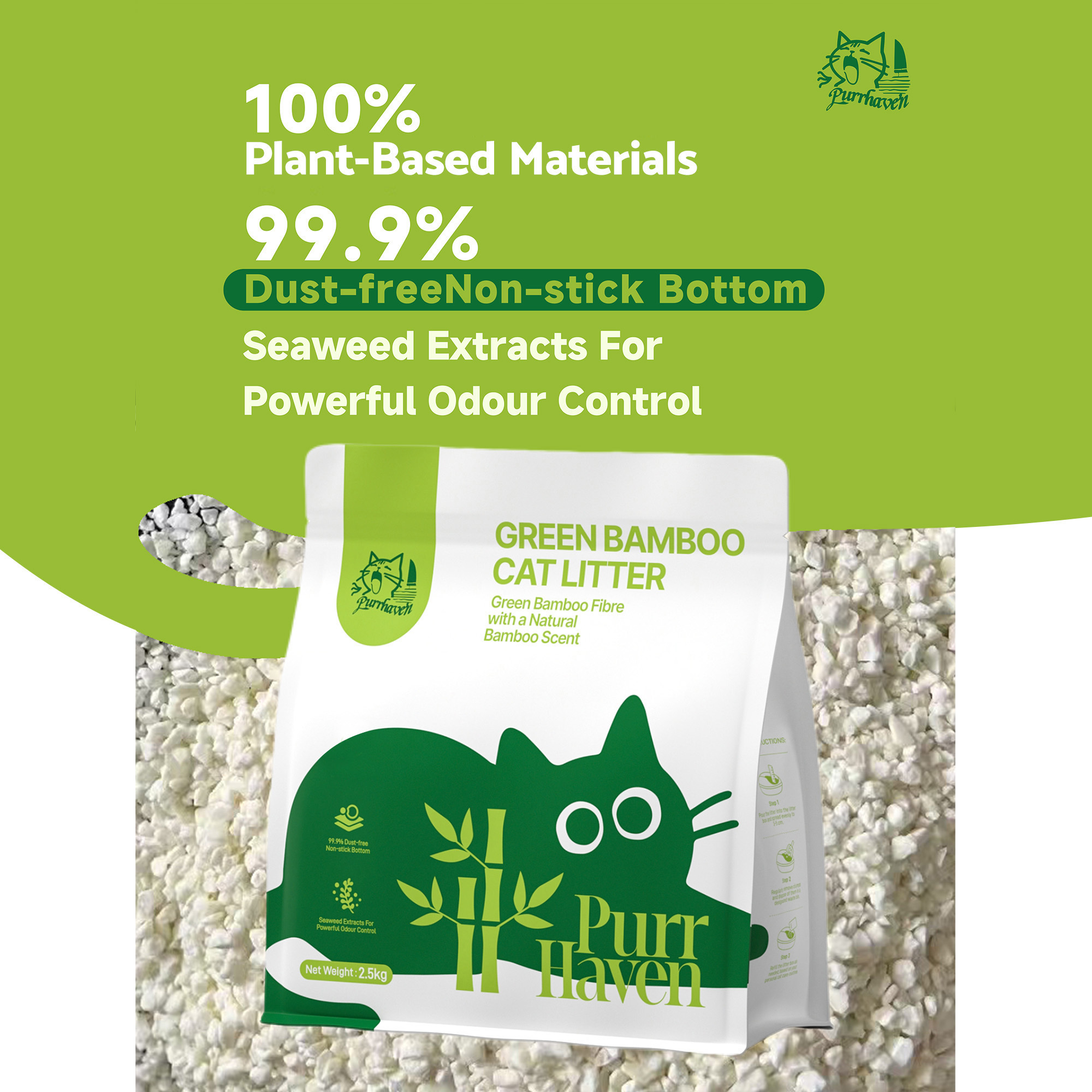 PurrHaven Bamboo Cat Litter 30kg 12 Pack, Natural Clumping Kitty Litter, Fast Absorption & Odour Control, Dust-Free & Low Tracking