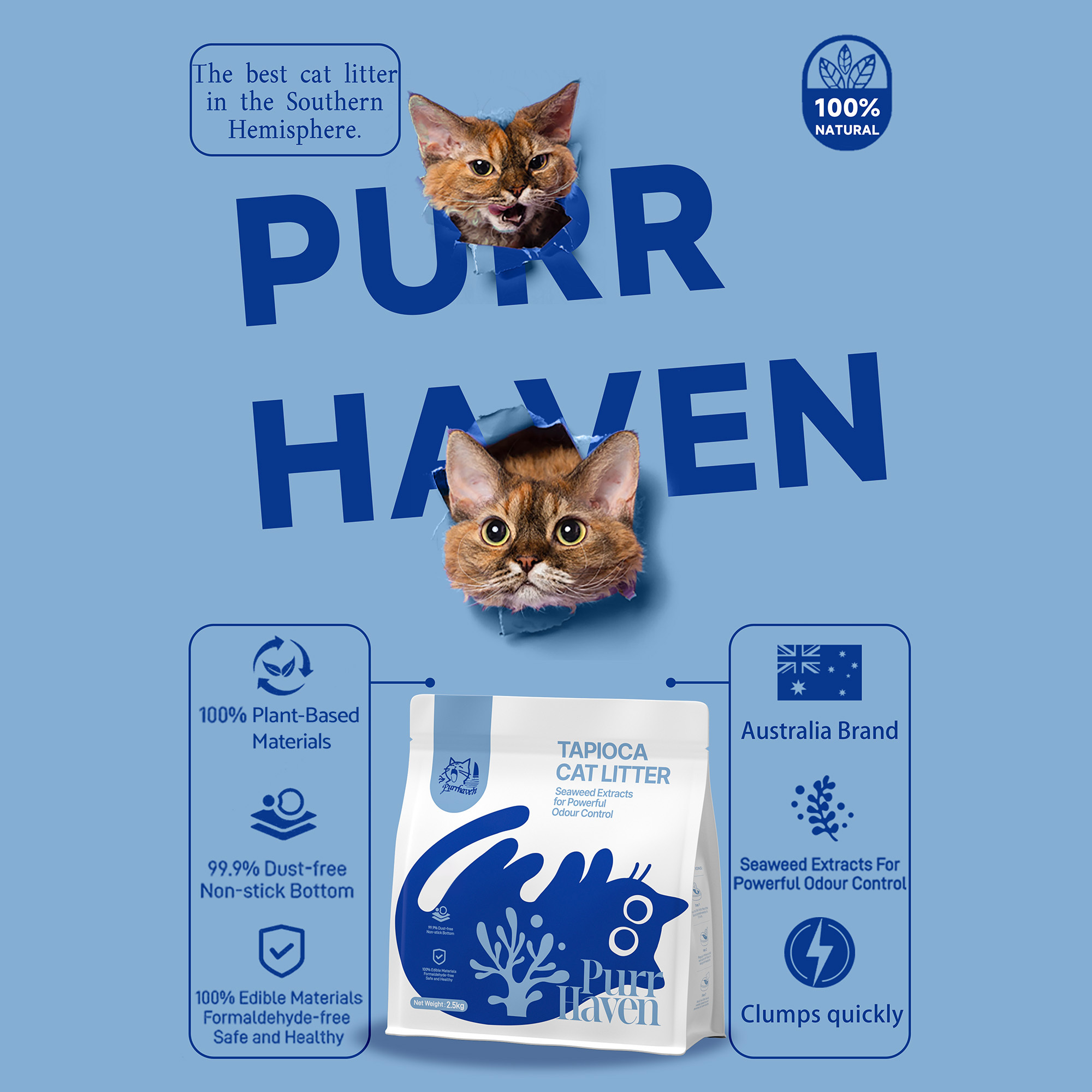 PurrHaven Tapioca Clumping Cat & Kitty Litter, 30kg (12 Pack),Dust Free,Plant-Based,Easy to Clean,Odour Control,Rapid Liquid Absorption - Image 3