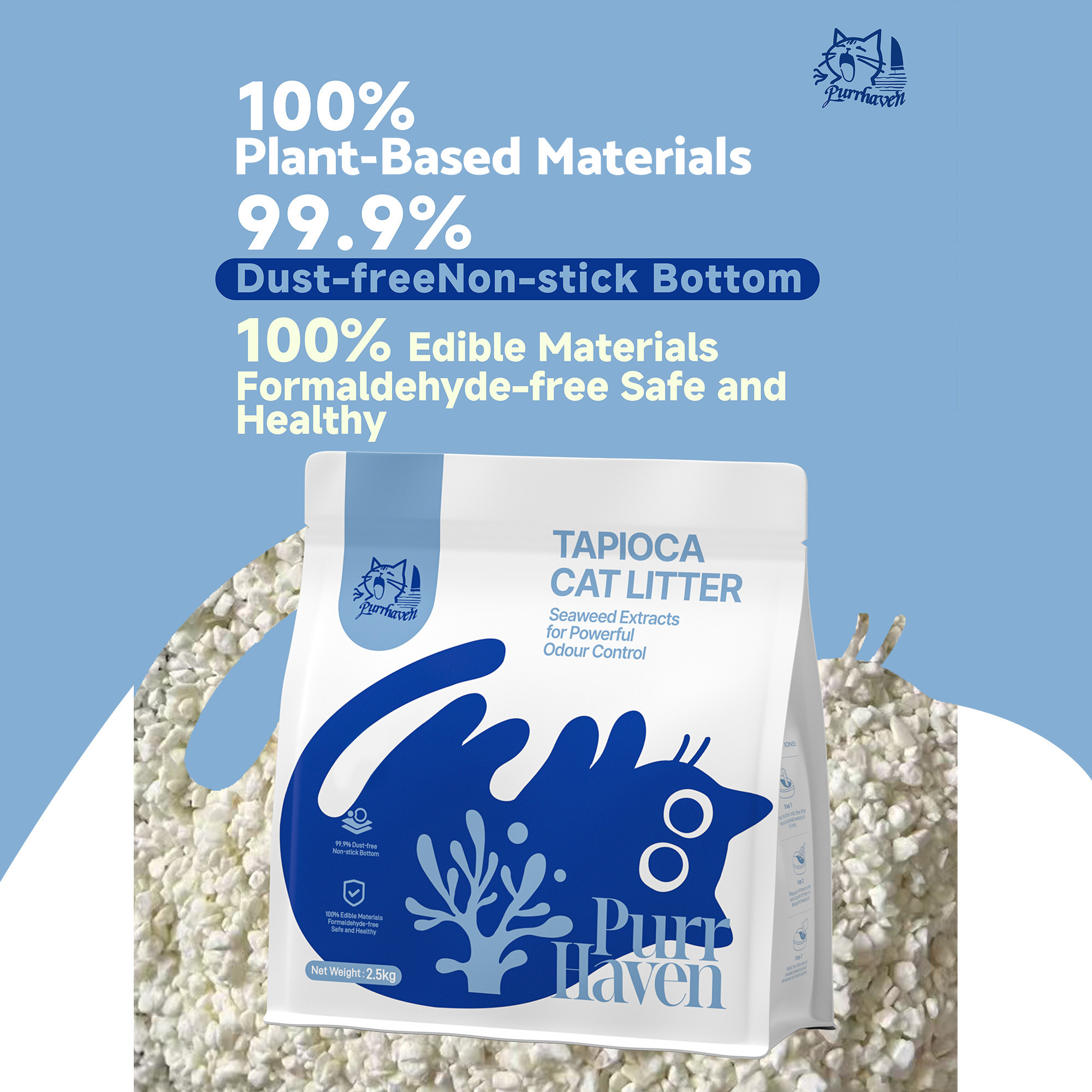 PurrHaven Tapioca Clumping Cat & Kitty Litter, 30kg (12 Pack),Dust Free,Plant-Based,Easy to Clean,Odour Control,Rapid Liquid Absorption - Image 8