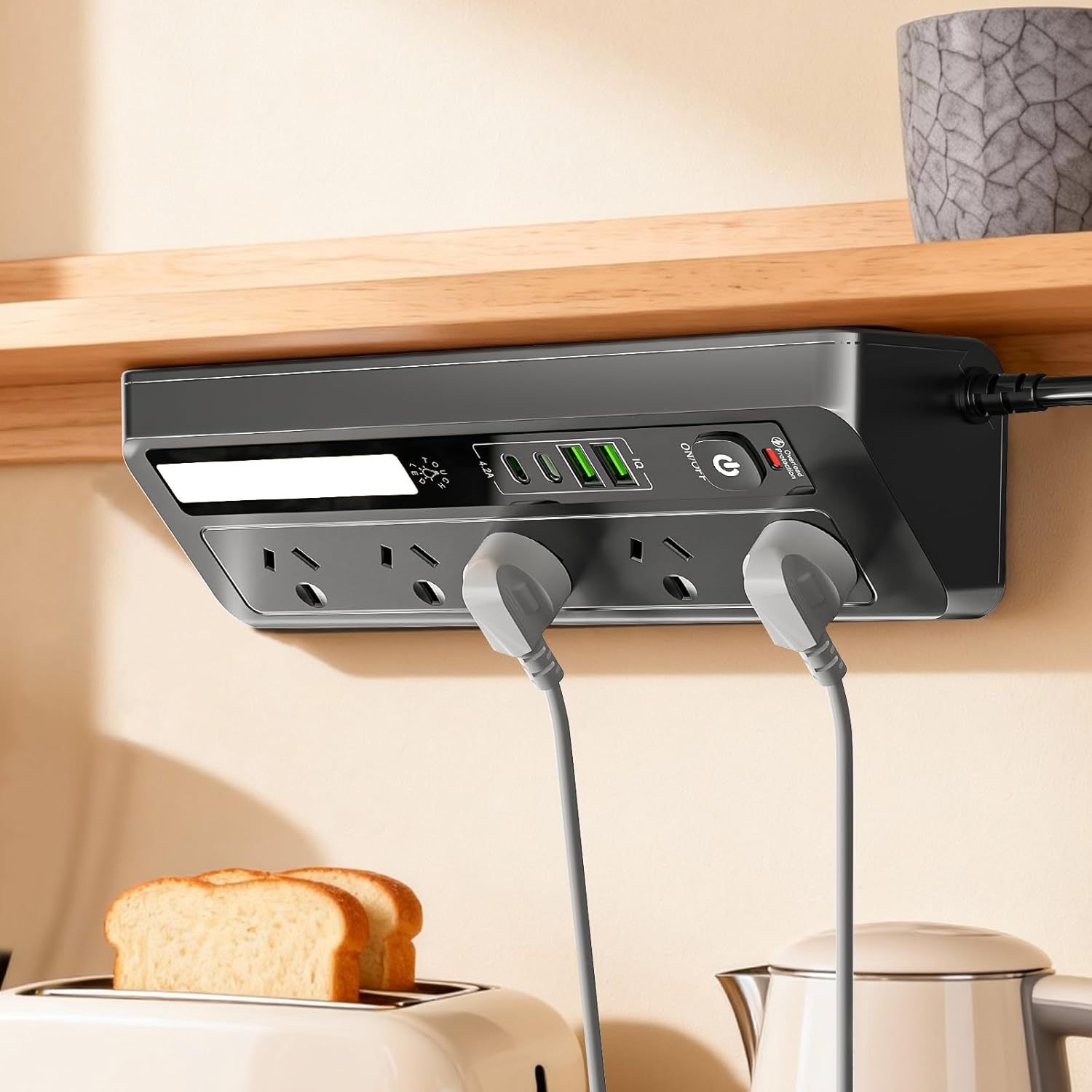 TEMU Powerboard Usb C - 9in1 Power Board Protected, Power Strip Protector With Light, 5-outlet With 2 Usb A & 2 Usb C Power Outlet, Extension Cord
