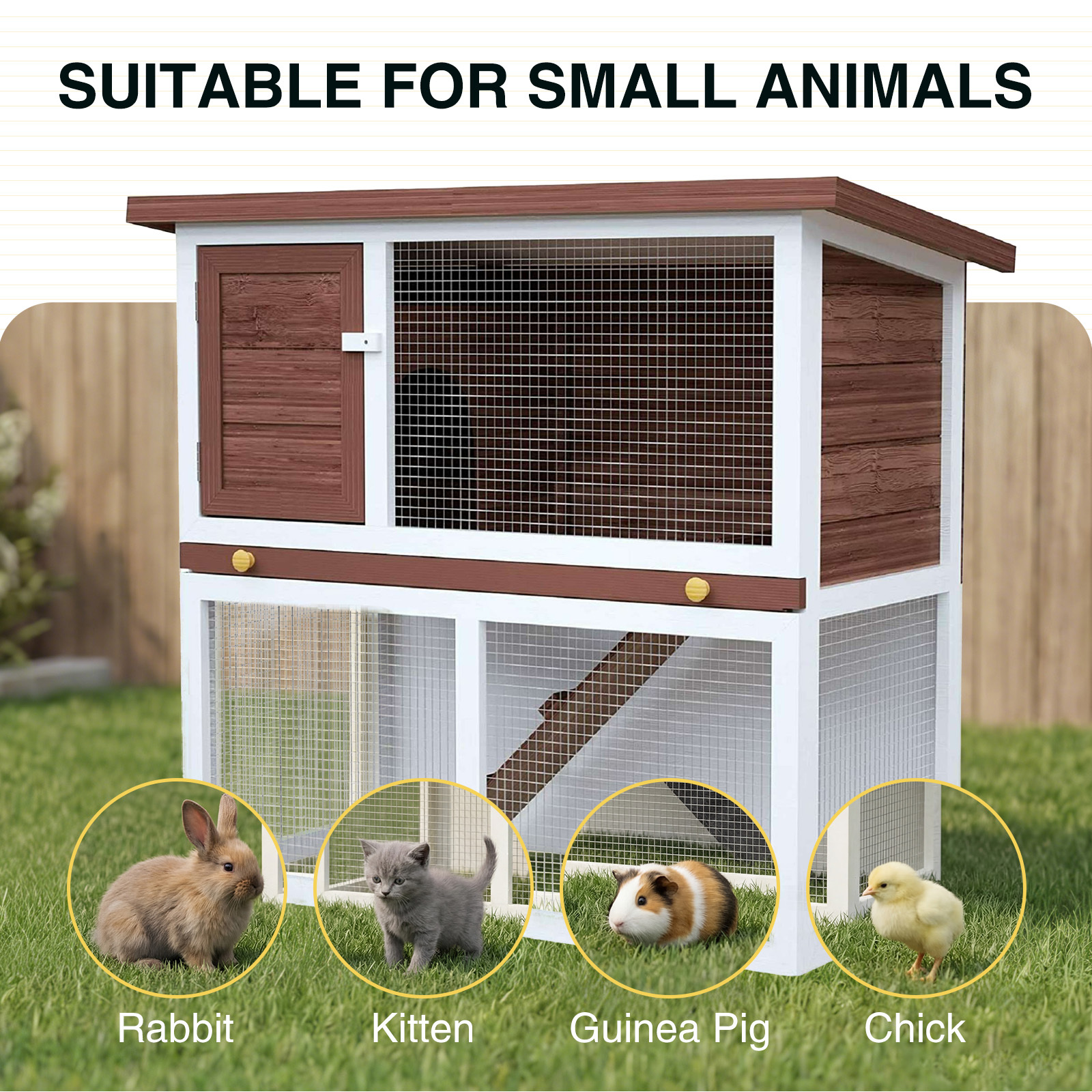 Advwin Rabbit Hutch Wooden Chicken Coop, Spacious Mesh Wire Enclosed Cage Outdoor, Pull Out Tray&Easy Clean For Bunnies, Chickens, Guinea Pigs, Rabbit