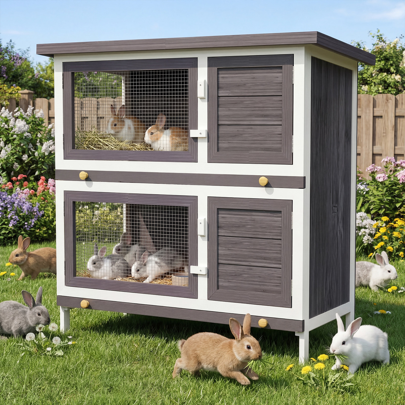 TEMU Advwin Rabbit Hutch Chicken Coop 2 Storey Guinea Pig Hutches Wooden Cage Outdoor House
