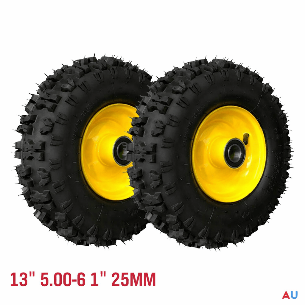 TEMU 2pcs 13" 5.00-6 1" 25mm Bore Pneumatic Wheels Trolley Wheelbarrow Tyres Garden