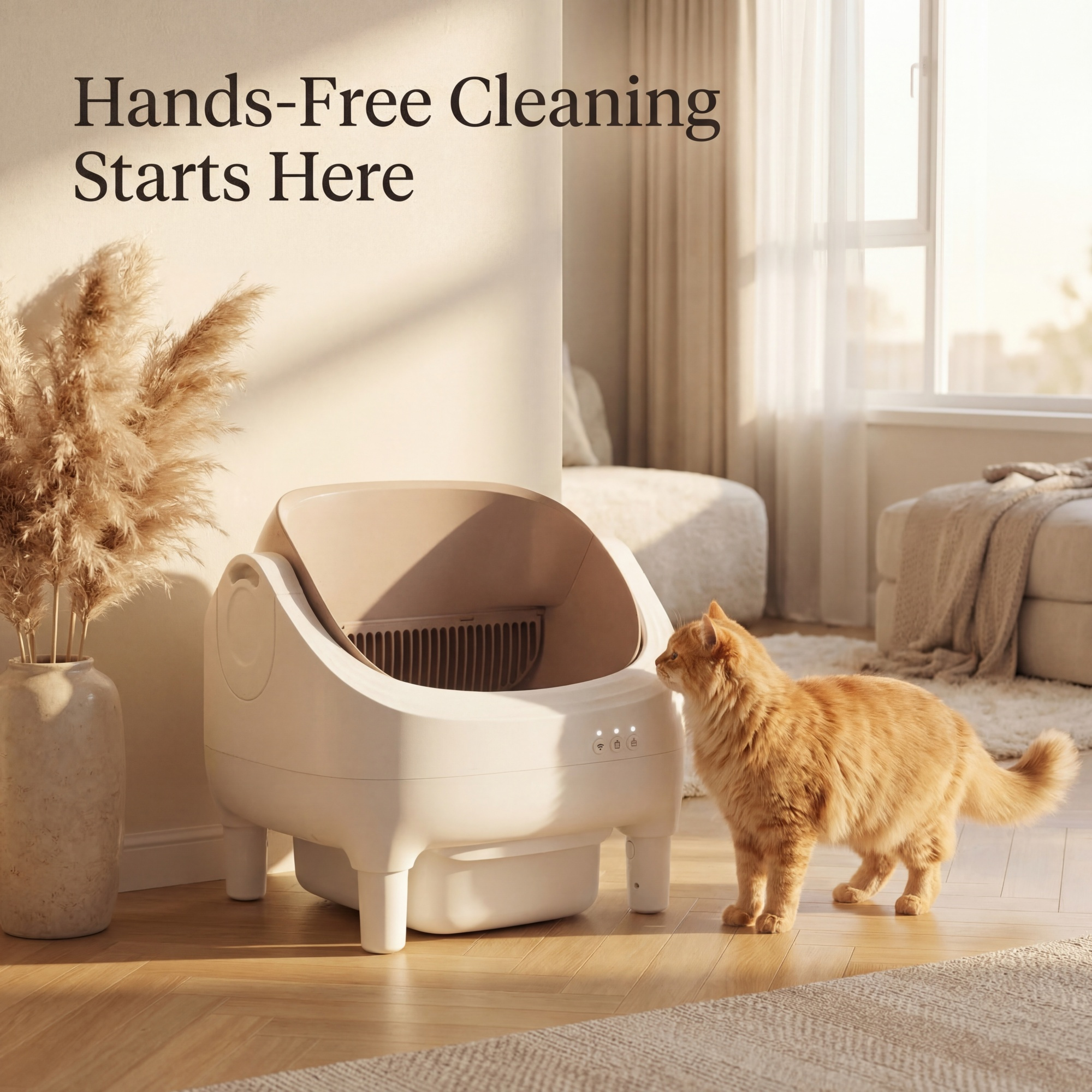 Advwin Self Cleaning Cat Litter Box Open Design, Automatic Litter Scooping Robot With Garbage Bags And Litter Mat, Anti Pinch, Odor-Seal, Extra Large Cleaning Cat Litter Tray For Multi Cats Kitty