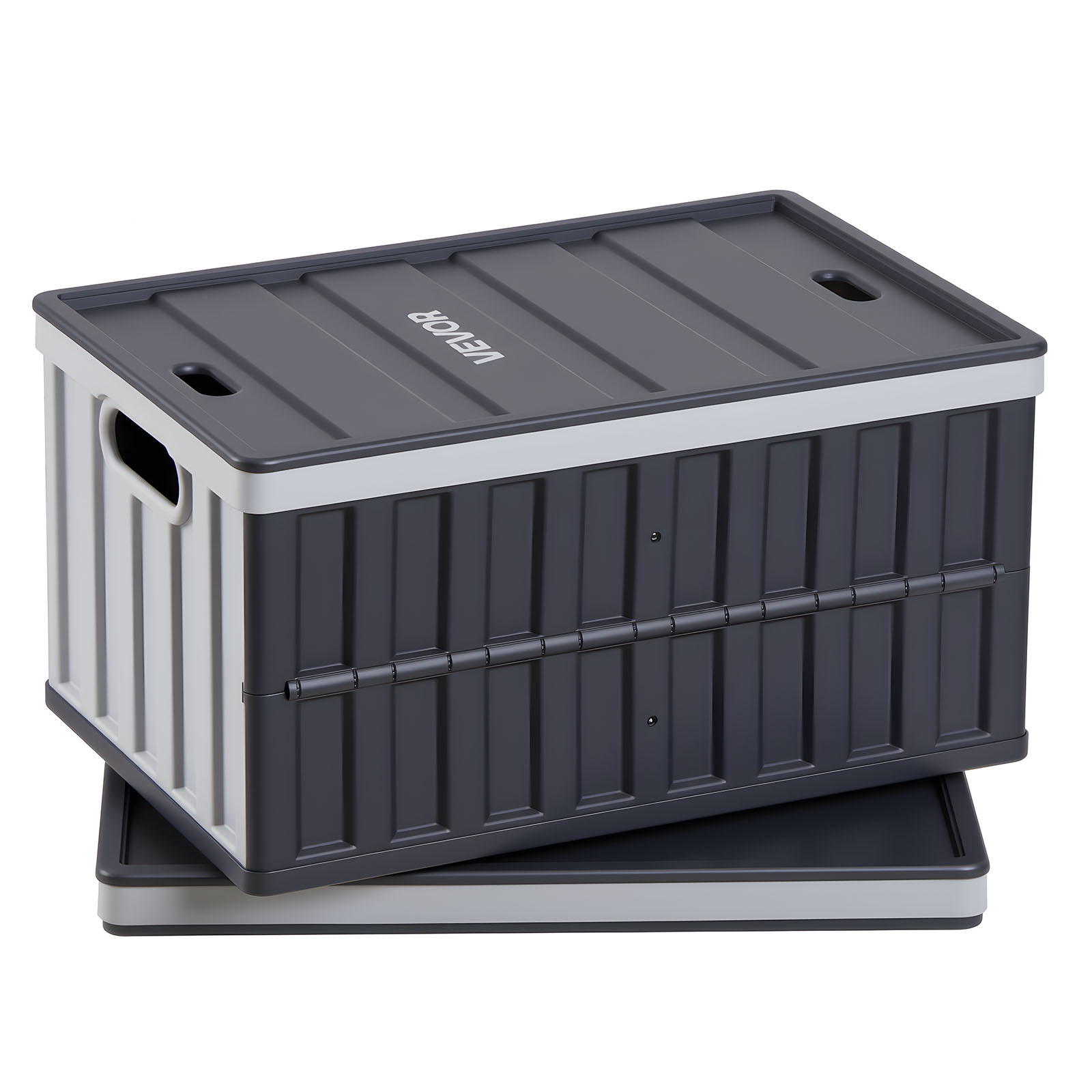 TEMU Vevor Plastic Collapsible Storage Bins With Lids, 65l 2 Packs, Stackable Folding Storage Crates With Handles, Holds 38 Kg Per Bin, Heavy Duty