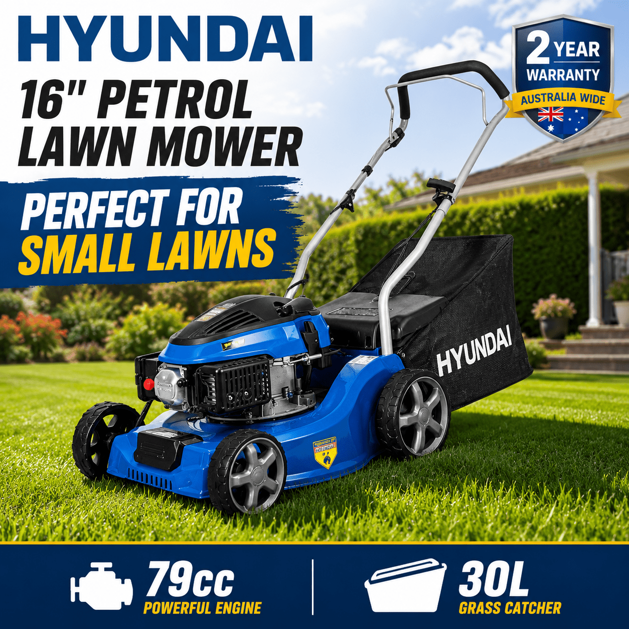 TEMU 16-inch Petrol Lawn Mower With 79cc 4-stroke Engine – -start Lawn Mower For Small To Medium Lawns, 6 Cutting , 30l Grass Catcher, Foldable