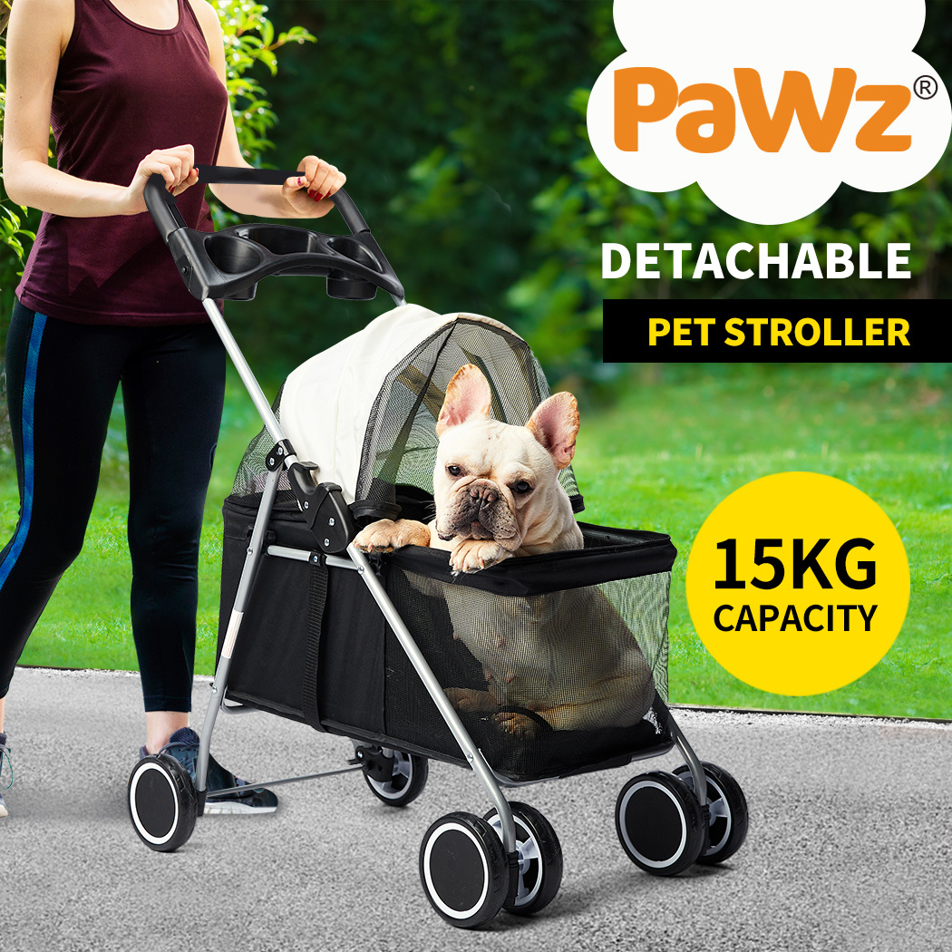 TEMU Pawz 3-wheel Pet Stroller For Small And Medium – Foldable Lightweight Carrier With Mesh Canopy, Shock Absorption, Storage Basket & 360° Rotating
