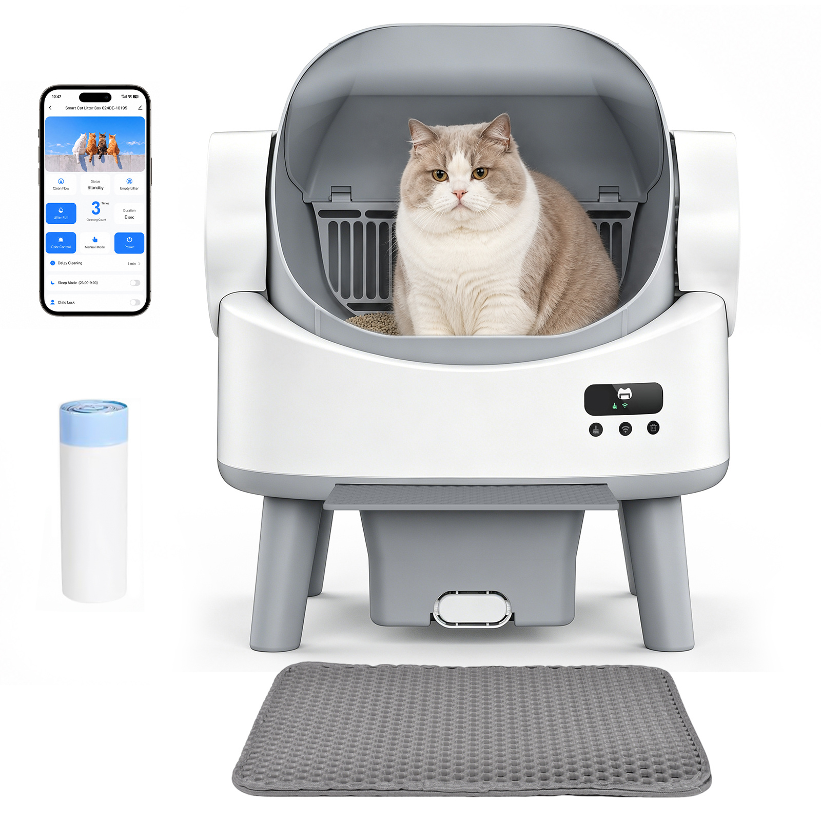 TEMU Advwin Automatic Cat Litter Box, 90l Large Capacity Design, App Control& 8-sensor Safety Protection, With Litter Mat