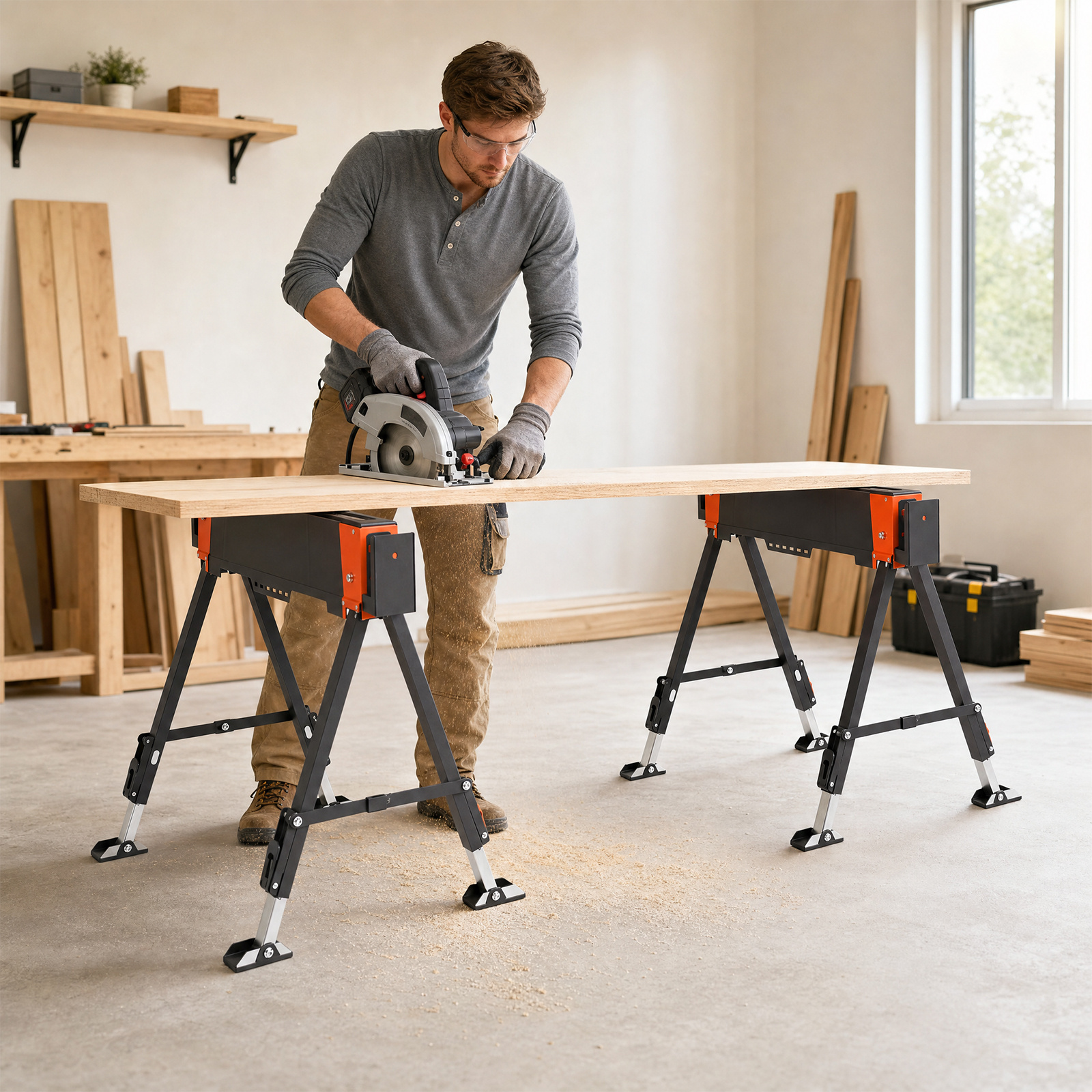 TEMU Advwin Folding 2-pack With Adjustable Height, 1200kg Capacity & 2 Support For Workbench