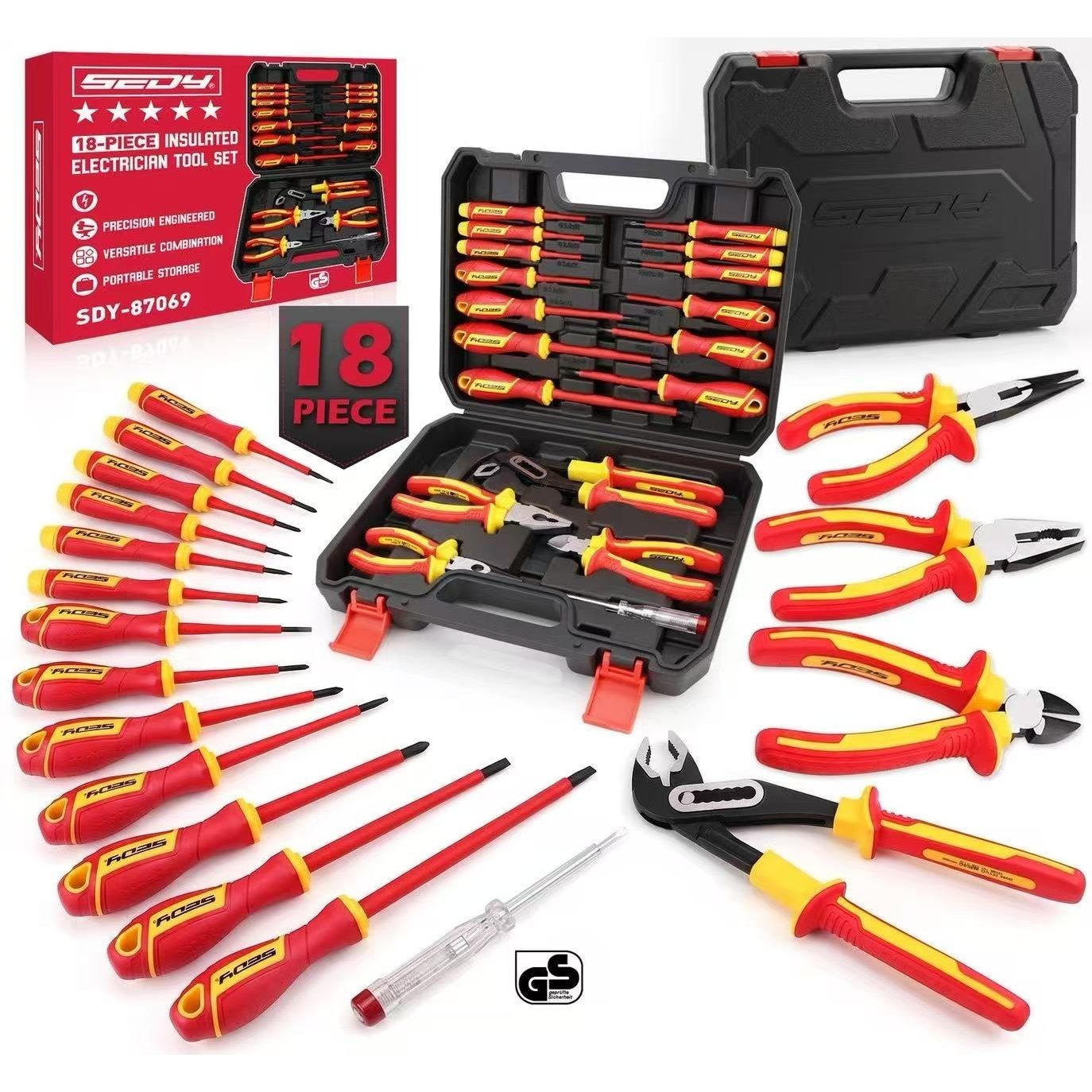 TEMU Sedy 18pcs Electrician Tool Set, Magnetic Screwdriver & Pliers Kit For Electrical Repair