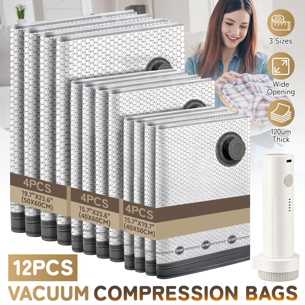 TEMU 12 Pack Travel Set Vacuum Sealer Bags With Rechargeable Wireless Pump 1500mah Large/medium/small Travel Vacuum Storage Bags, Suitable For ,