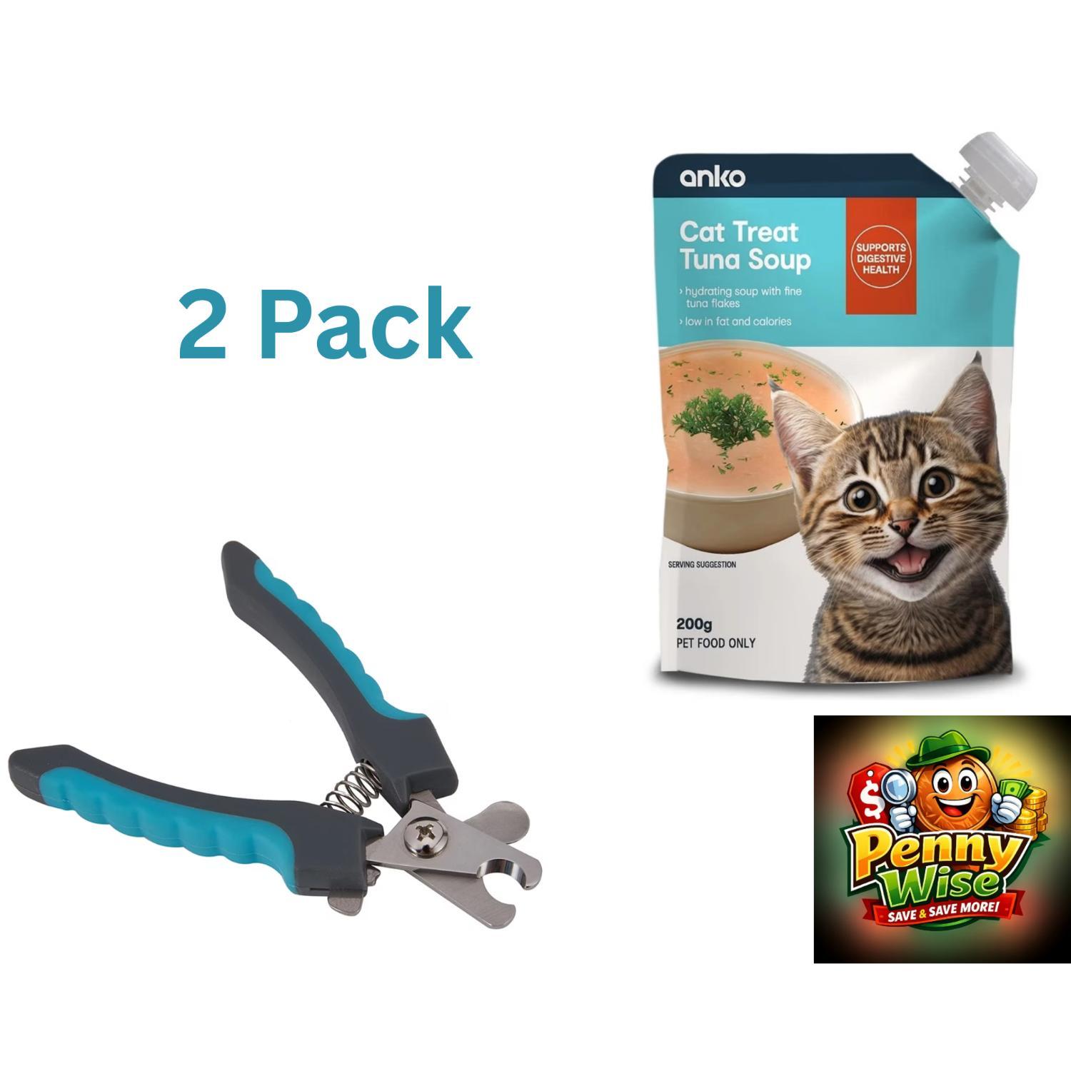 Pet Nail Clippers – Professional Grooming Clippers for Dogs, Cats & Small Animals+Cat Treat Tuna Soup – Savoury Wet Tuna Snack for Adult Cats