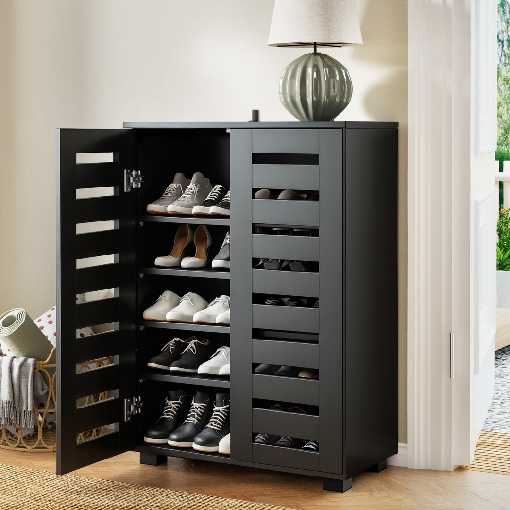 TEMU Artiss Shoe Cabinet 20 Pairs Shoe Storage Rack With Adjustable Shelves, Narrow Shoe Organiser For Entryway Hallway Living Room Black