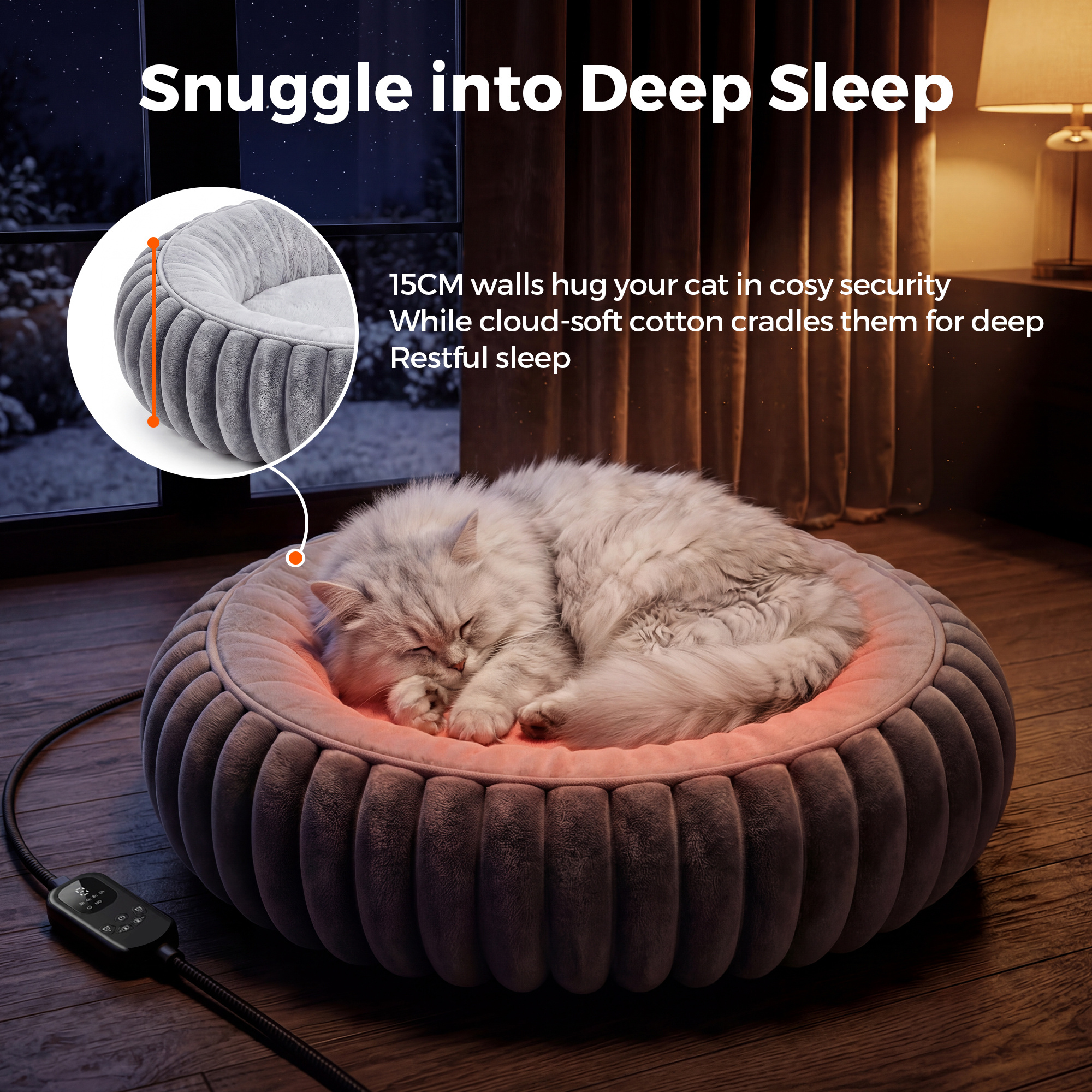 Advwin Heated Cat Bed for Cats, 20inch Electric Cat Heated Bed, Washable Calming Round Pet Bed with Heating Pad, Pet Warming Bed for Cats and Small Dogs