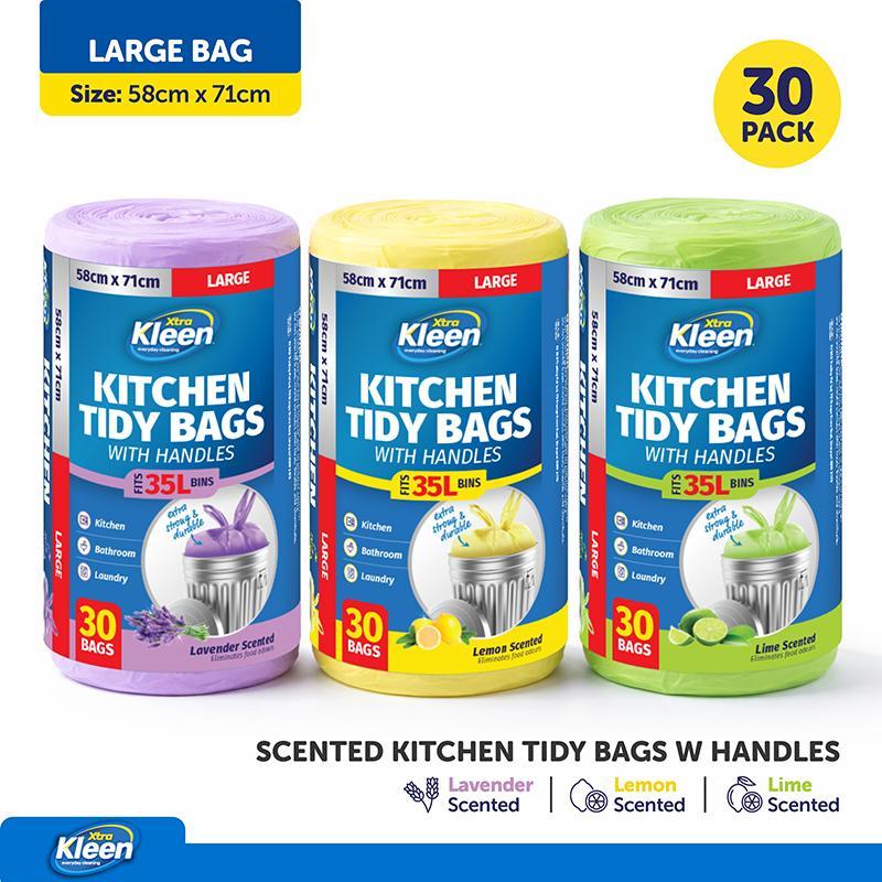 TEMU 3 Rolls 90 Pcs Scents Garbage Bag Kitchen Tidy With Handle 35l - 58cm X 71cm - Lavender, Lemon, Lime