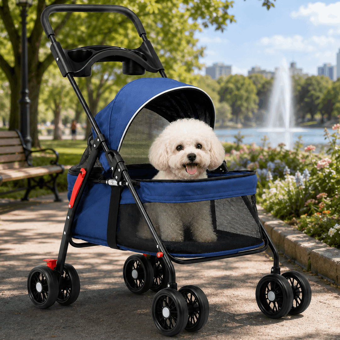 TEMU Advwin Pet Stroller With 4 Wheels, Cat Puppy Folding Carrier 55x77x96cm Cup Holder For Medium Small Travel