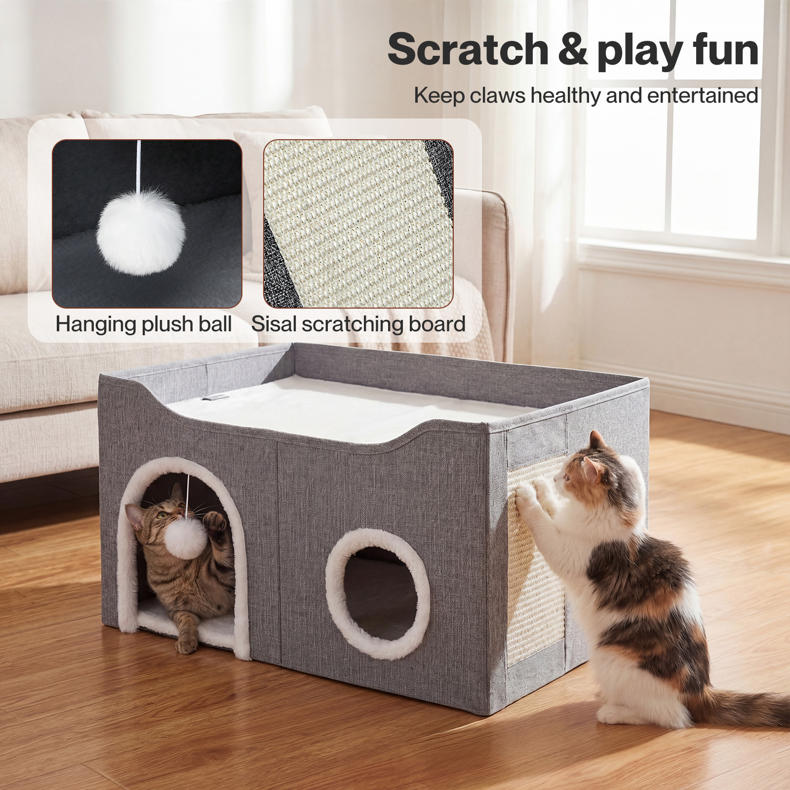 Pawz Foldable Cat House Cave Bed with Scratching Board Cozy Hideaway Pet Nest Indoor Sleeping Condo for Cats