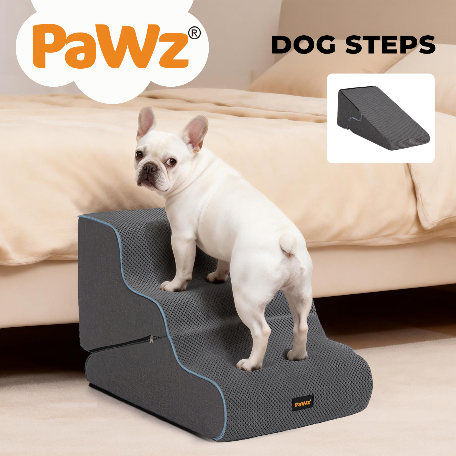 TEMU Pawz 2 In 1 Dog Steps Pet Ramp Foam Stairs Washable Cover Grey
