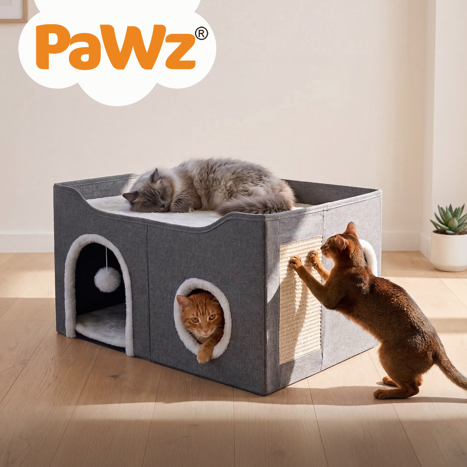 Pawz Foldable Cat House Cave Bed with Scratching Board Cozy Hideaway Pet Nest Indoor Sleeping Condo for Cats - Image 8
