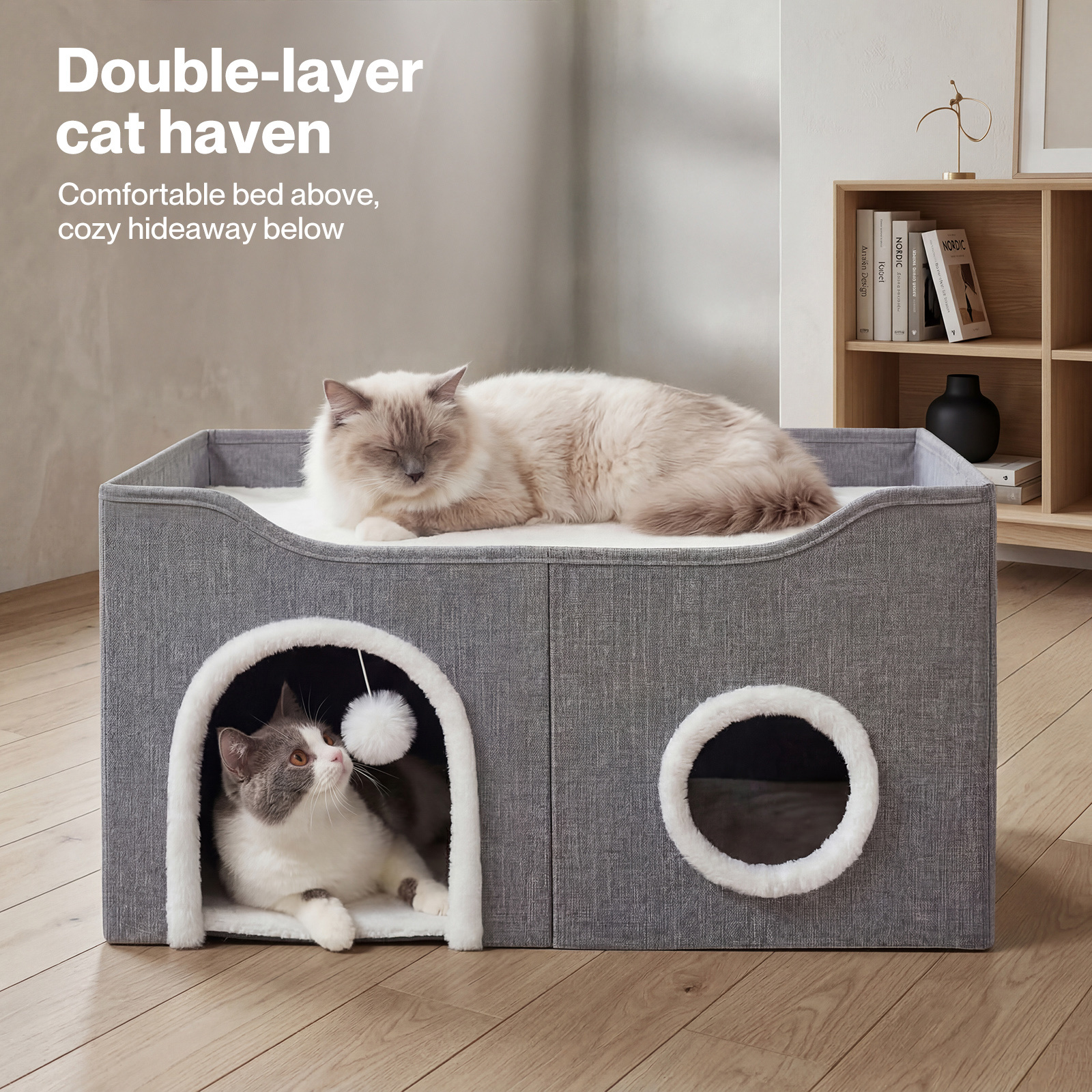 Pawz Foldable Cat House Cave Bed with Scratching Board Cozy Hideaway Pet Nest Indoor Sleeping Condo for Cats