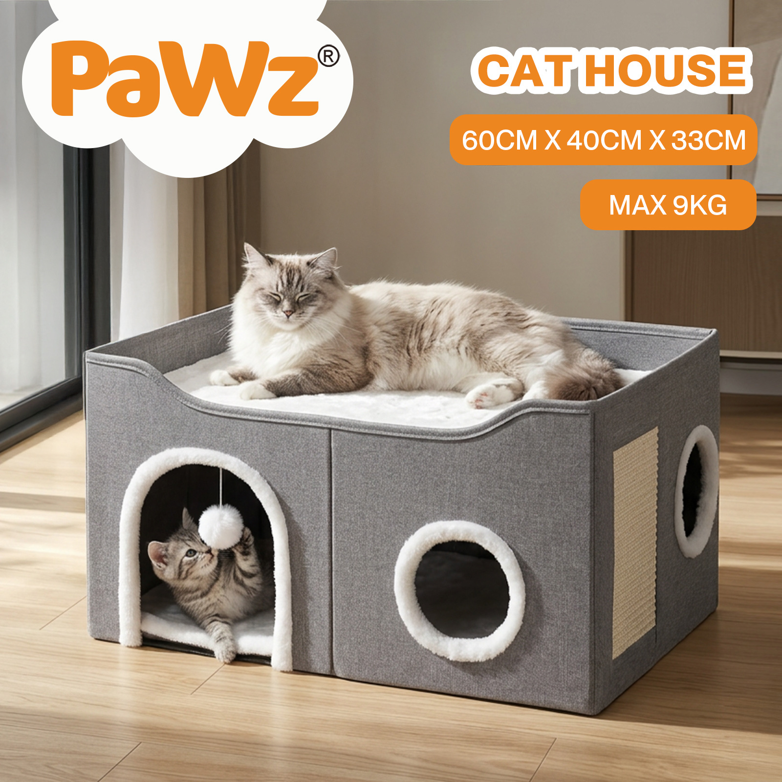 Pawz Foldable Cat House Cave Bed with Scratching Board Cozy Hideaway Pet Nest Indoor Sleeping Condo for Cats