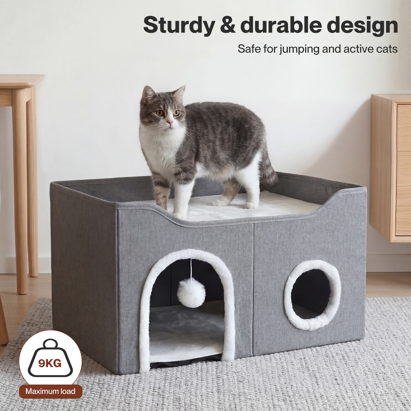 Pawz Foldable Cat House Cave Bed with Scratching Board Cozy Hideaway Pet Nest Indoor Sleeping Condo for Cats - Image 6