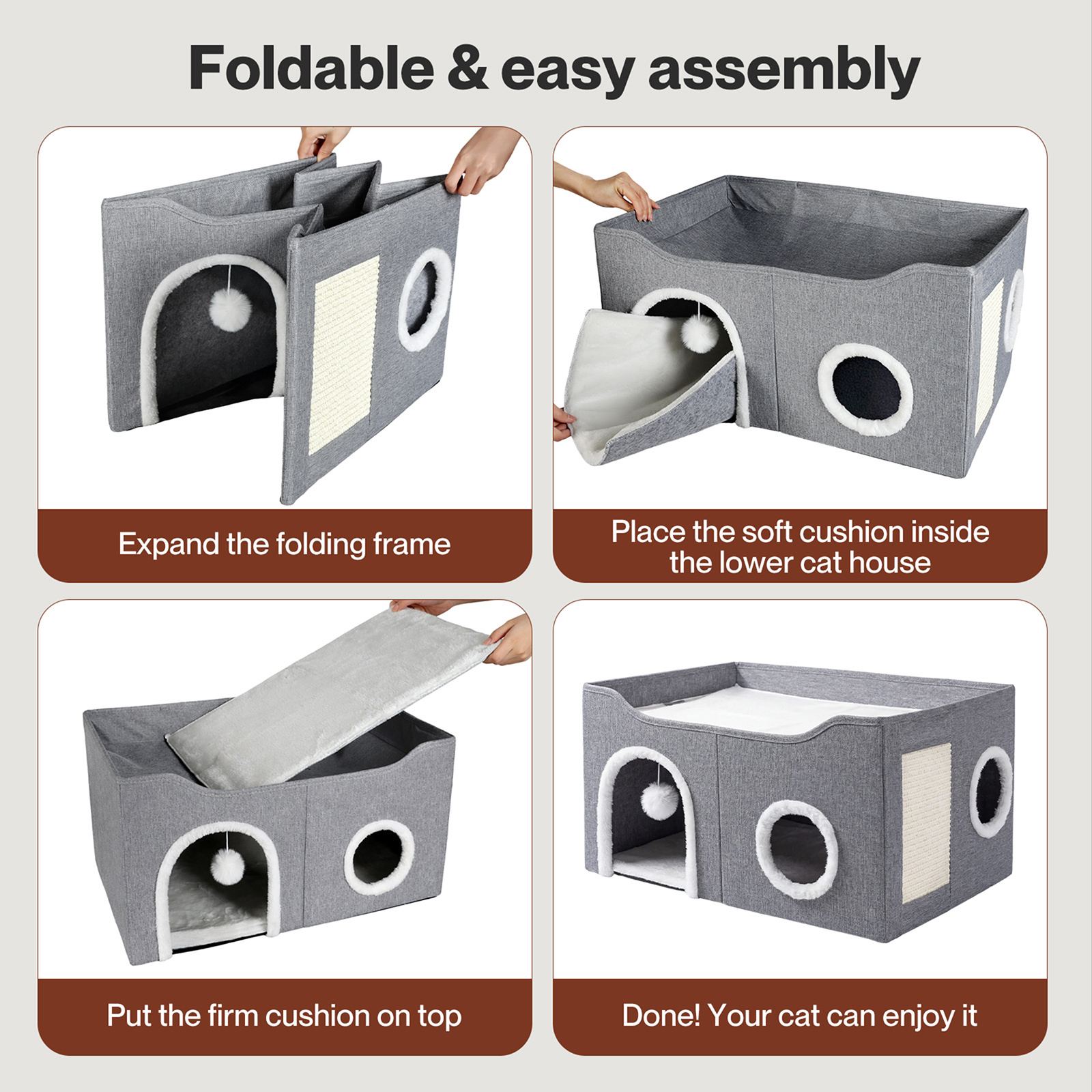 Pawz Foldable Cat House Cave Bed with Scratching Board Cozy Hideaway Pet Nest Indoor Sleeping Condo for Cats