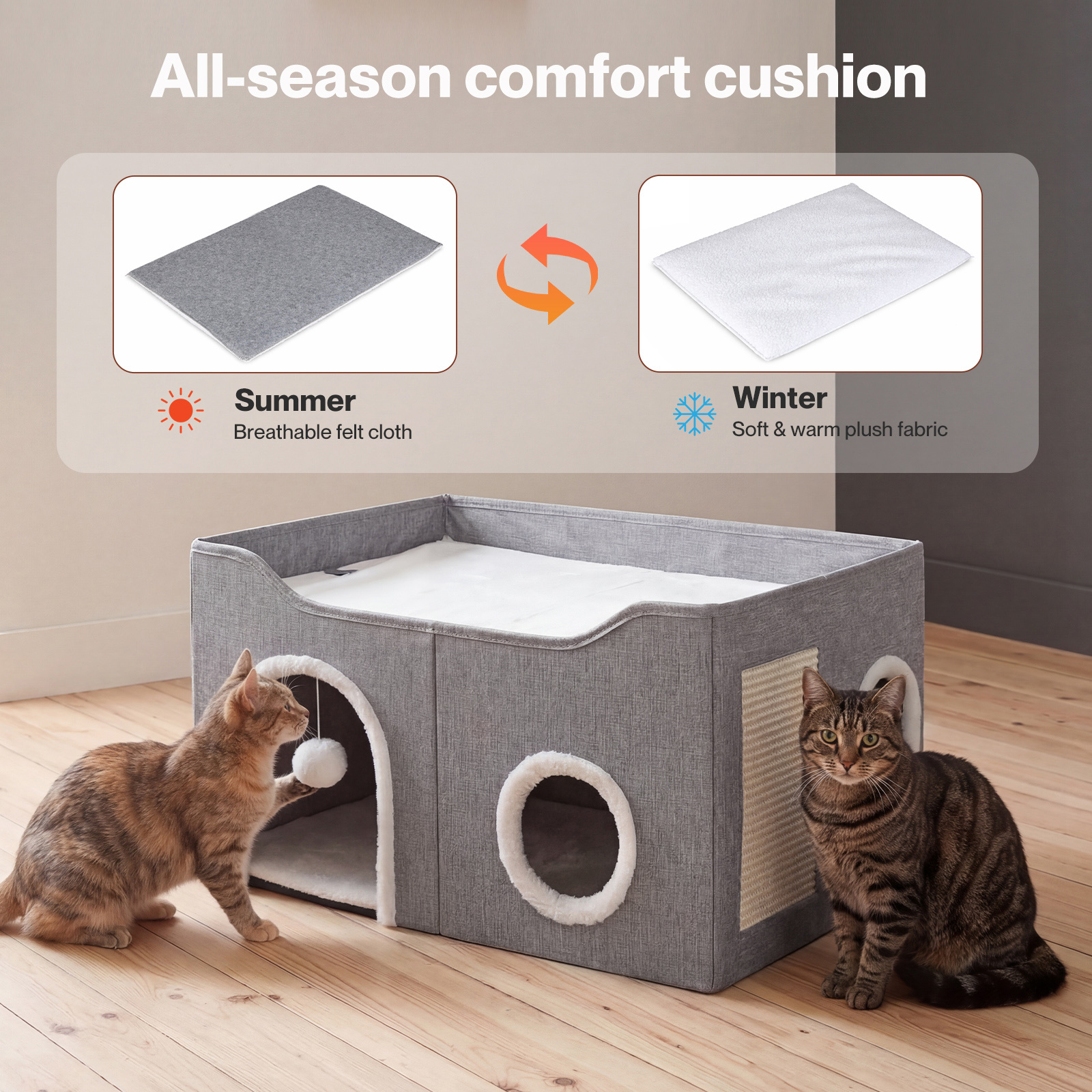 Pawz Foldable Cat House Cave Bed with Scratching Board Cozy Hideaway Pet Nest Indoor Sleeping Condo for Cats - Image 5