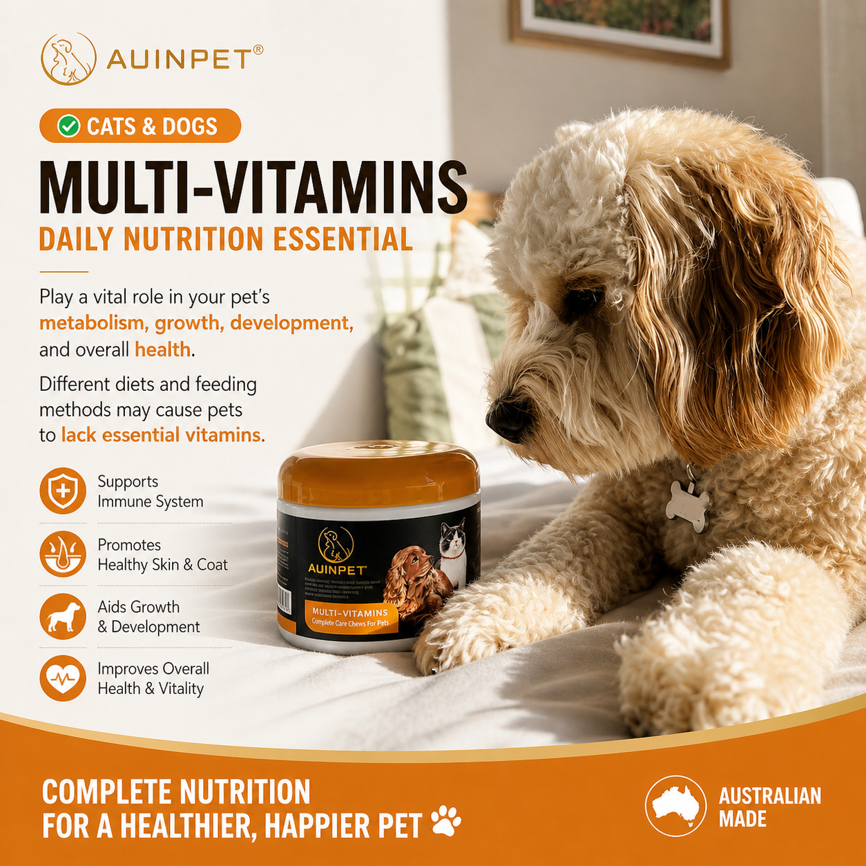AUINPET Multi - Vitamins Complete Care Chews For Dogs & Cats 180g