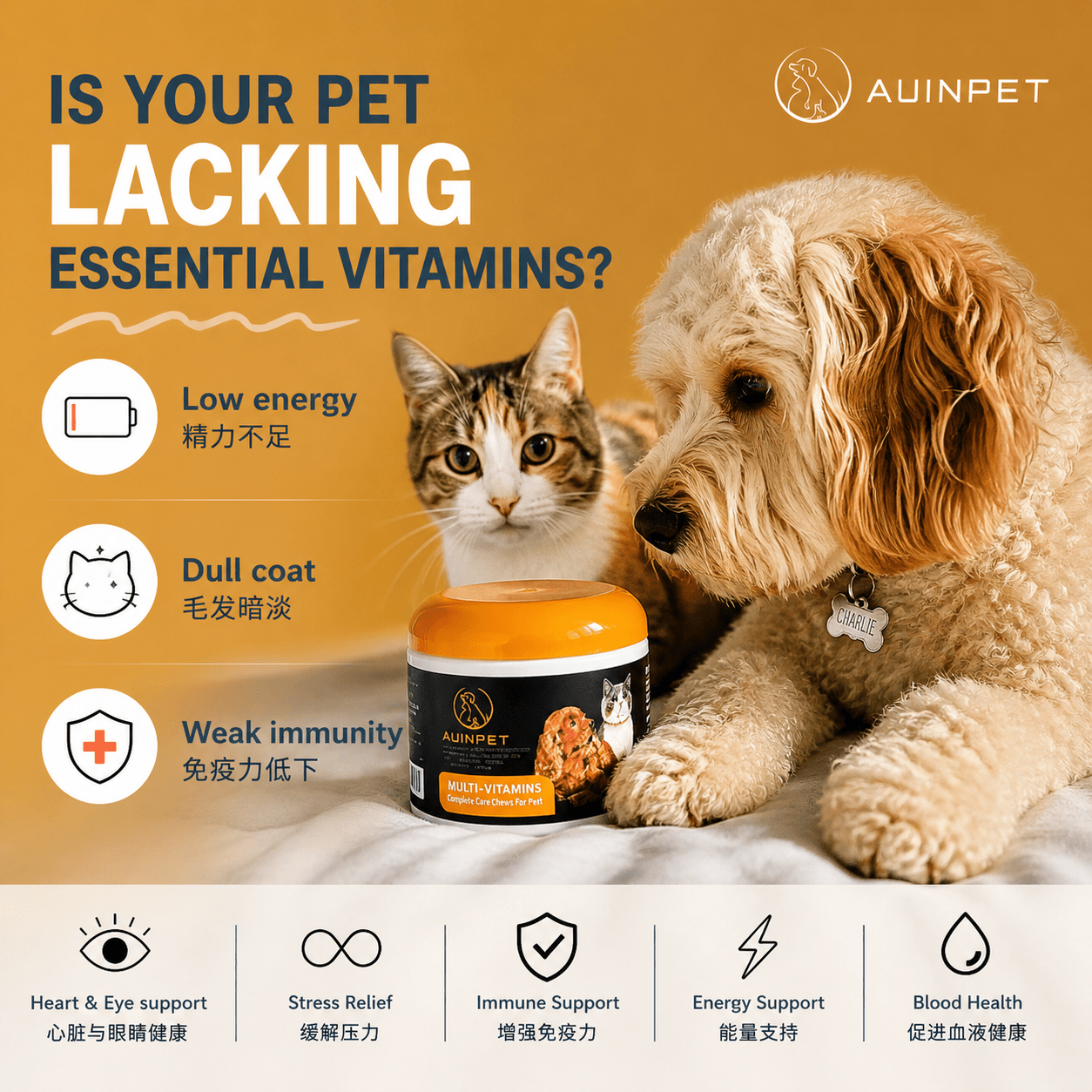 AUINPET Multi - Vitamins Complete Care Chews For Dogs & Cats 180g