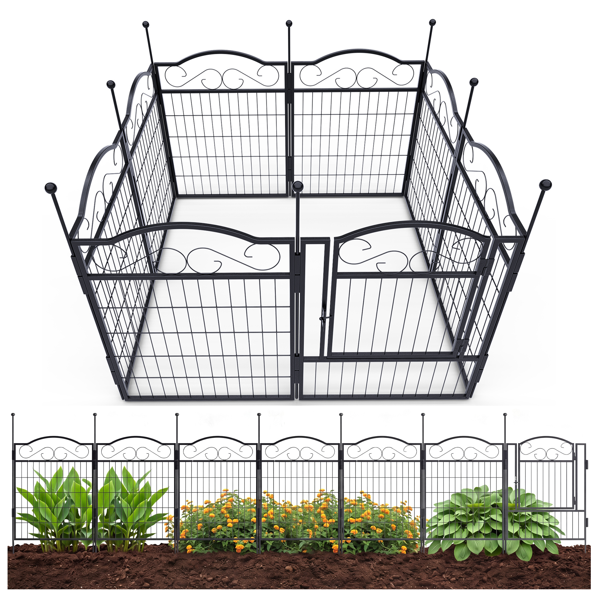 TEMU Advwin '' Metal Garden Fence With Door, 8-panel Dog Playpen Pet Exercise Fence, Indoor Outdoor Puppy Enclosure For Small & Medium Dogs