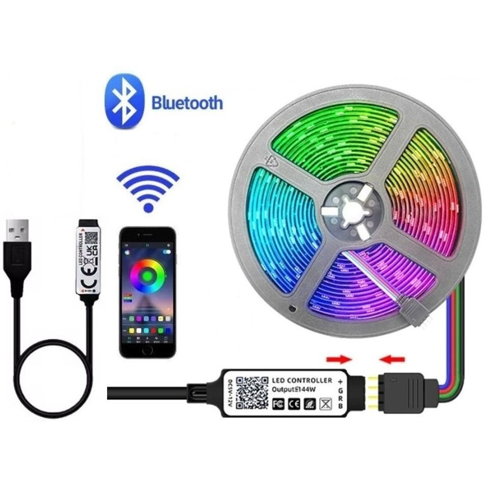 TEMU 5m Rgb Led Strip Light 5v Usb 150 Led Wireless Bluetooth Control Tv Phone Flexible