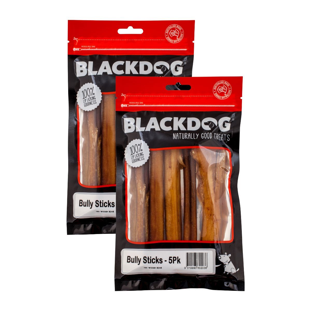 Blackdog Bully Sticks Dog Chews 5 Pack x 2, 100% Beef Natural Dog Chew Treats, Long-Lasting Chewing Sticks for Dogs