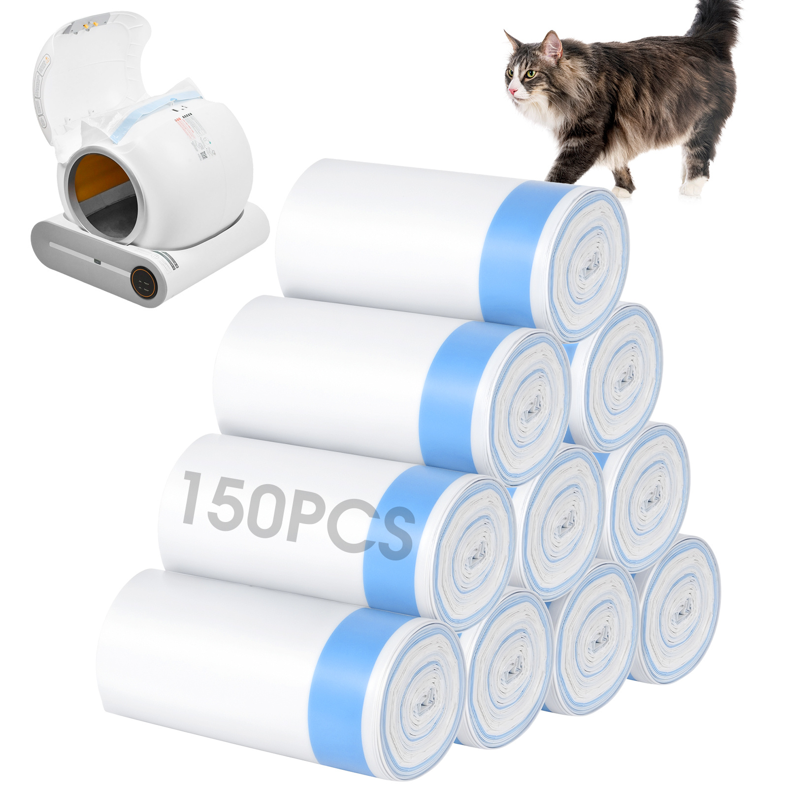 TEMU Cat Litter Liner 75/150 Count, Disposable Cat Litter Box Bag, Thick Kitten Litter Bag Liner, Large Size With Drawstring, Leak-proof Cat Litter