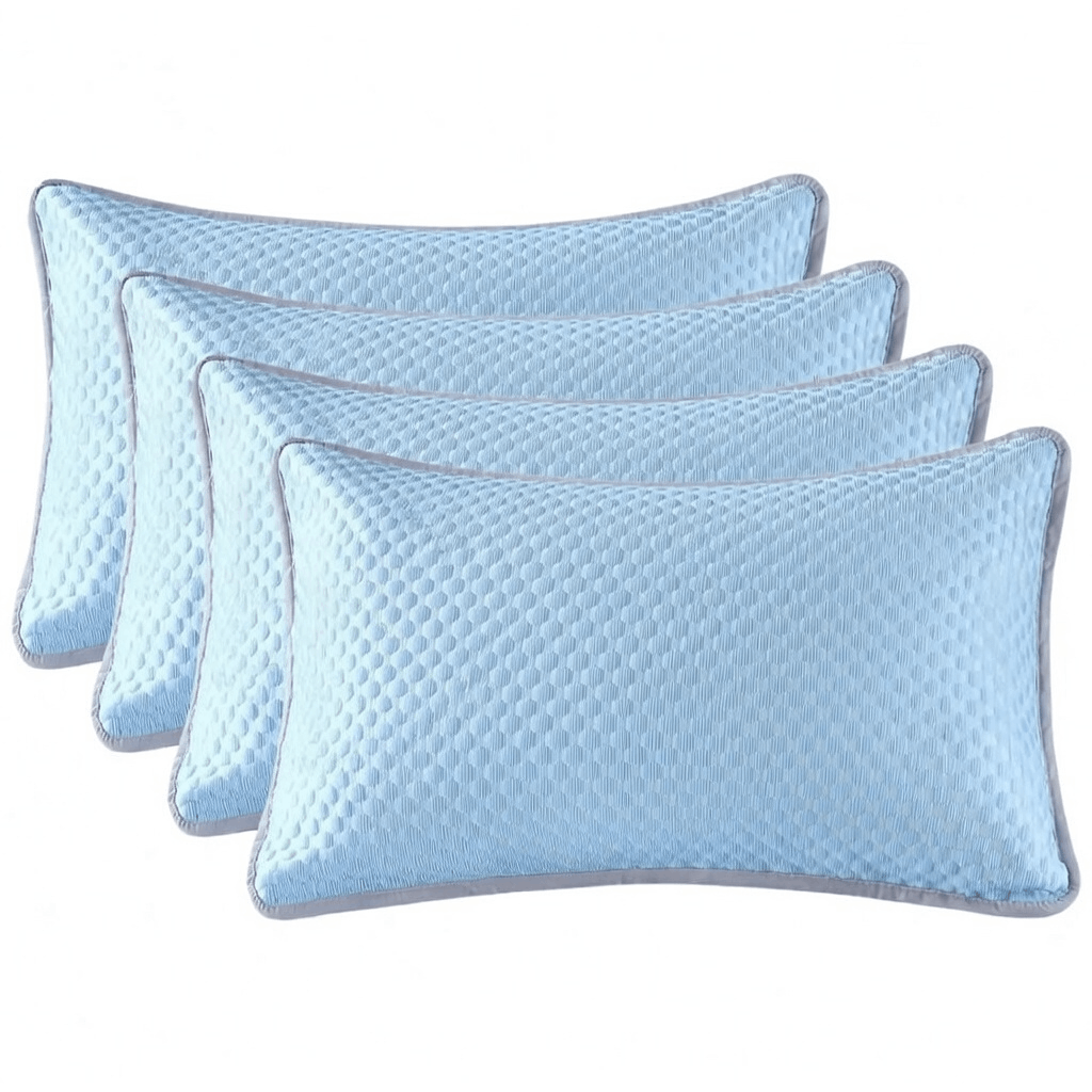 TEMU Au Stock 4 Pack (4pcs) Cooling Pillowcases - Soft, Breathable 100% Microfibre Bedding For , Light Blue, Elegant Patterns Ice Bean Pillowcase
